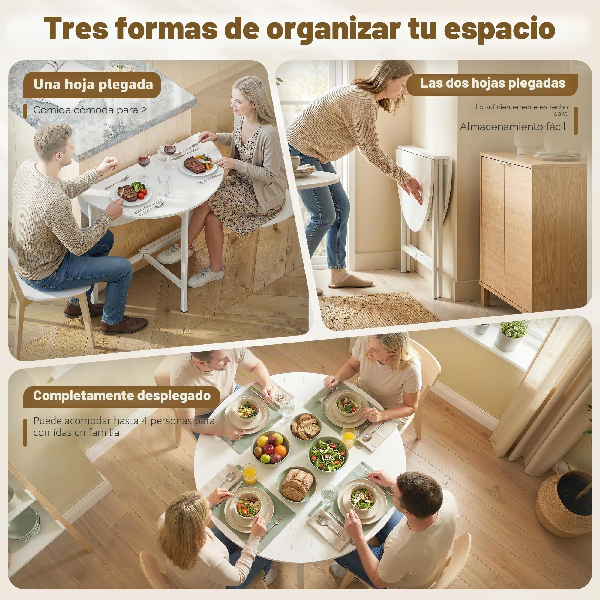 HOMCOM Mesa Comedor pleg. extens. Espacios pequeños Arm. Acero Blanco | Mesa abatible, escritorio de cocina plegable.