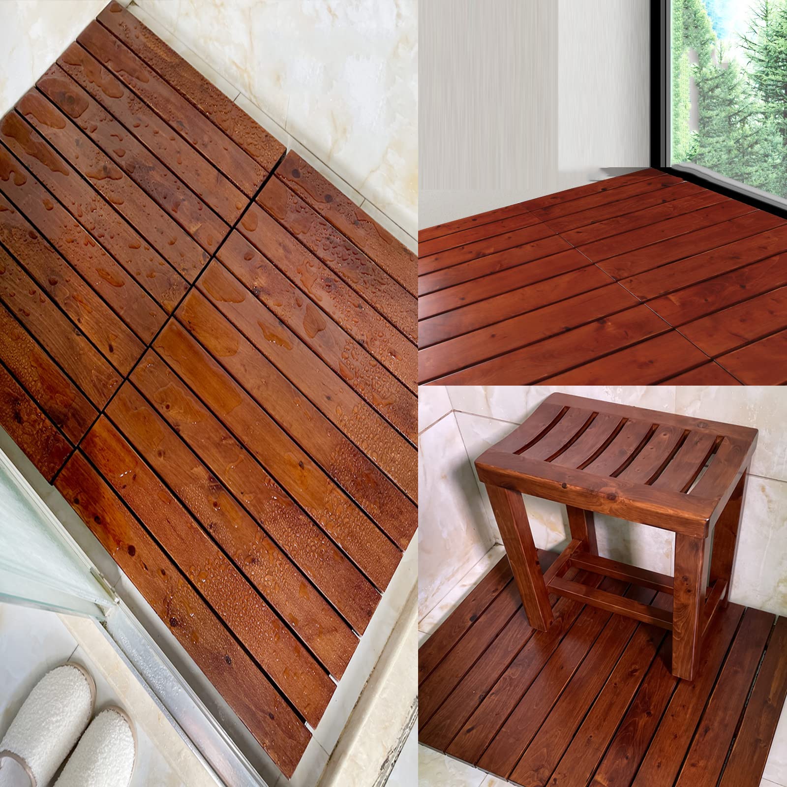 Tappeto Doccia in Legno di Lusso,Pedana per Doccia Naturale,Grata Doccia Legno Ecologico,Tappeto Antiscivolo Doccia,Pedana in Legno Rettangolare,per Pavimento del Bagno (85x50cm/33x20in)