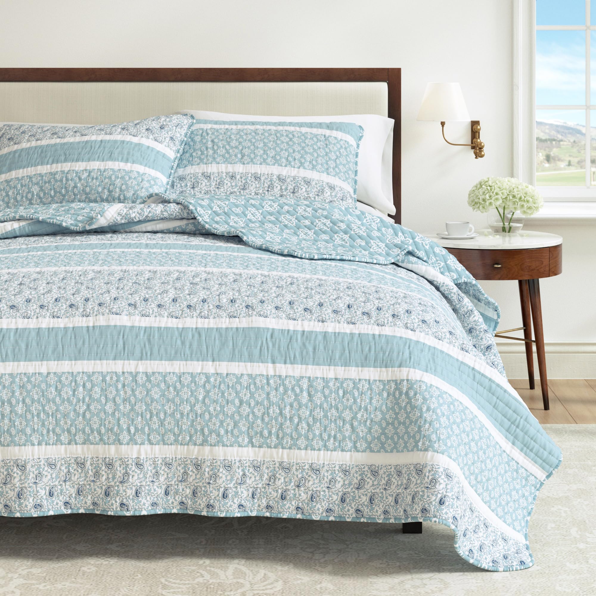 Great Bay Home Juego de Ropa de Cama, edredón Reversible Azul de 3 Piezas con 2 Fundas, Ligero, para Todas Las Estaciones, Acogedor, Moderno, Juegos de Colcha de Cachemira, colección Kadi, Azul,