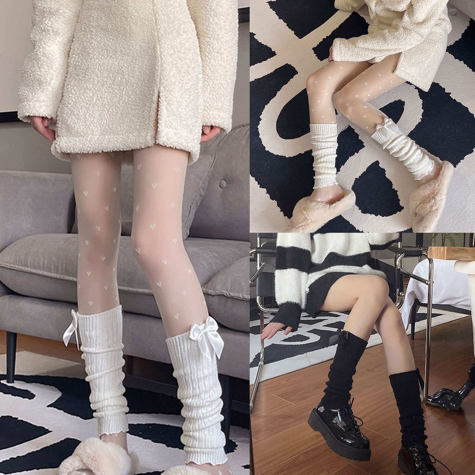 Women Bowknot Knit Winter Leg Warmers Loose Boot Leggings