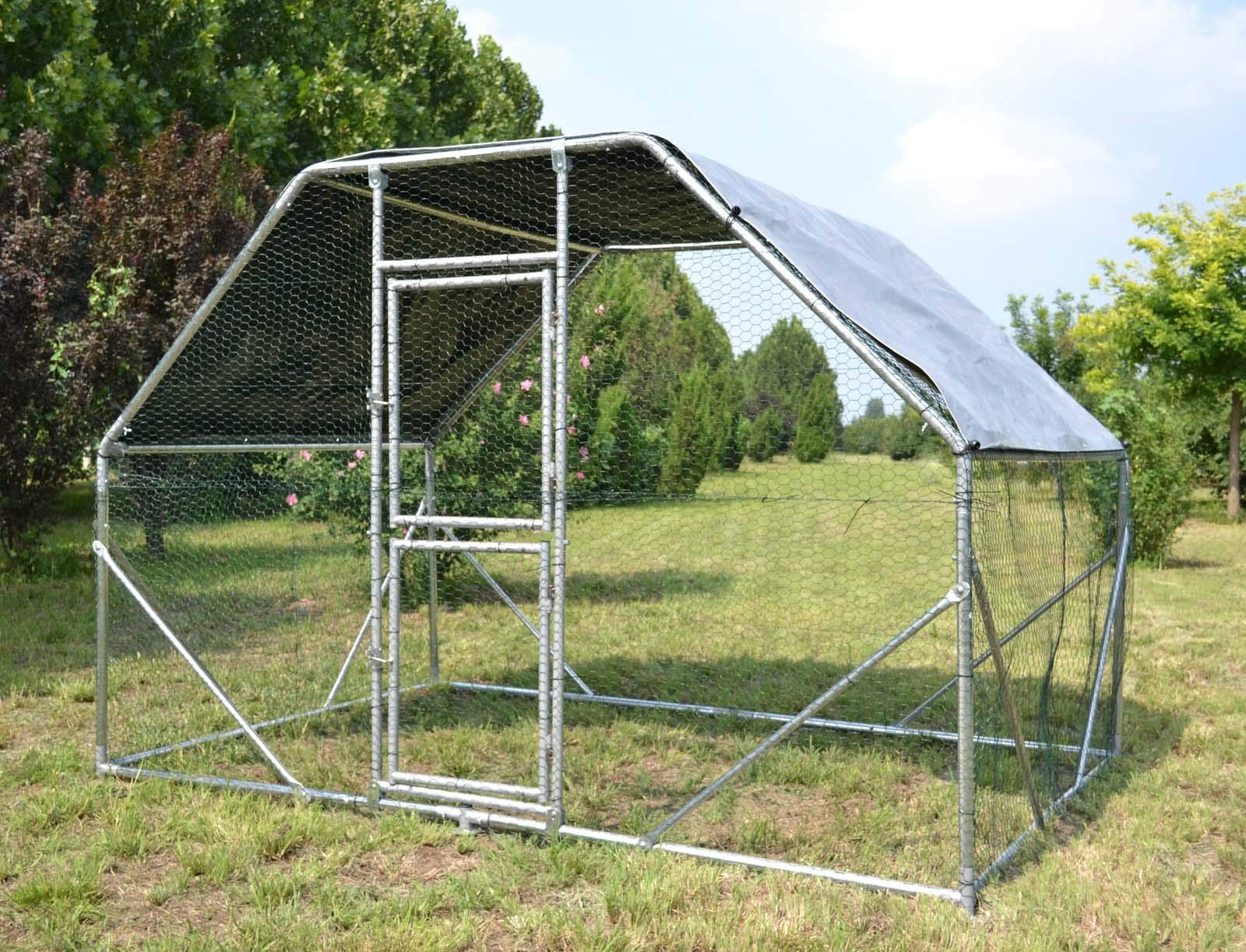 Jaula Recinto Corral XXL 2x3x2m con Techo Solar Impermeable y Puerta Animales Aves Gallinas Pollos