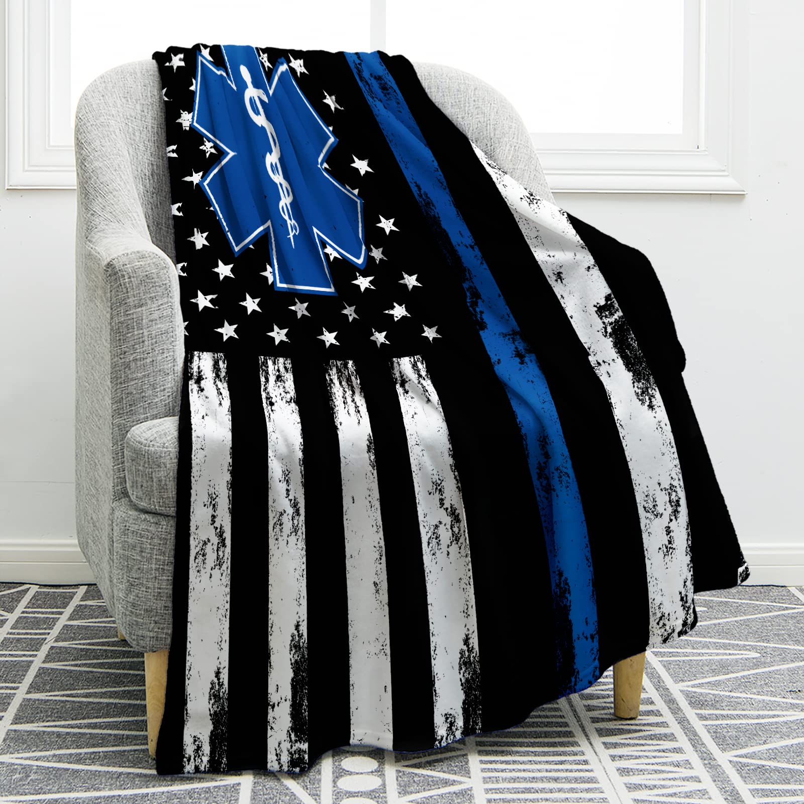 Jekeno Flag Blanket Gifts for Emergency Medical Technician Women Men Boys Girls Dad Mom Husband Wife Son Friends Boyfriends Adults Home Bedroom Decor Soft Cozy Plush Throw Blankets 50"x60"