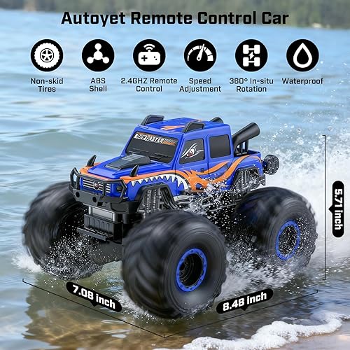 Miniatura 5 de WayEee Coche de juguete a control remoto para niños de 6 años en adelante, juguete de camión monstruo impermeable, camioneta anfibia 4 x 4,