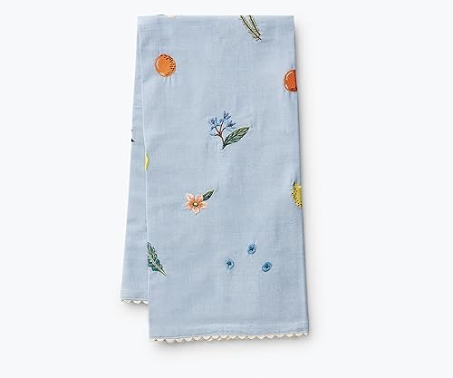 Miniatura 1 de RIFLE PAPER CO. Toalla de té bordada con soporte de frutas, elegante toalla de algodón bordada con borde Ricrac, 28 pulgadas de largo x 21 pulgadas