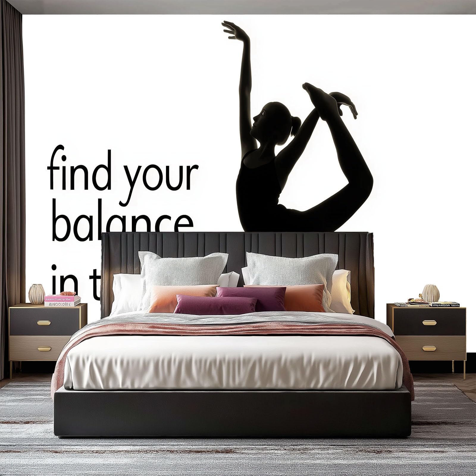 Minimalistyczna tapeta z literami, balet kobiety winylowe 3D fototapety ścienne 200 x 140 cm włóknina biała tapeta do salonu sypialni - malowidła ścienne dekoracja domu sztuka