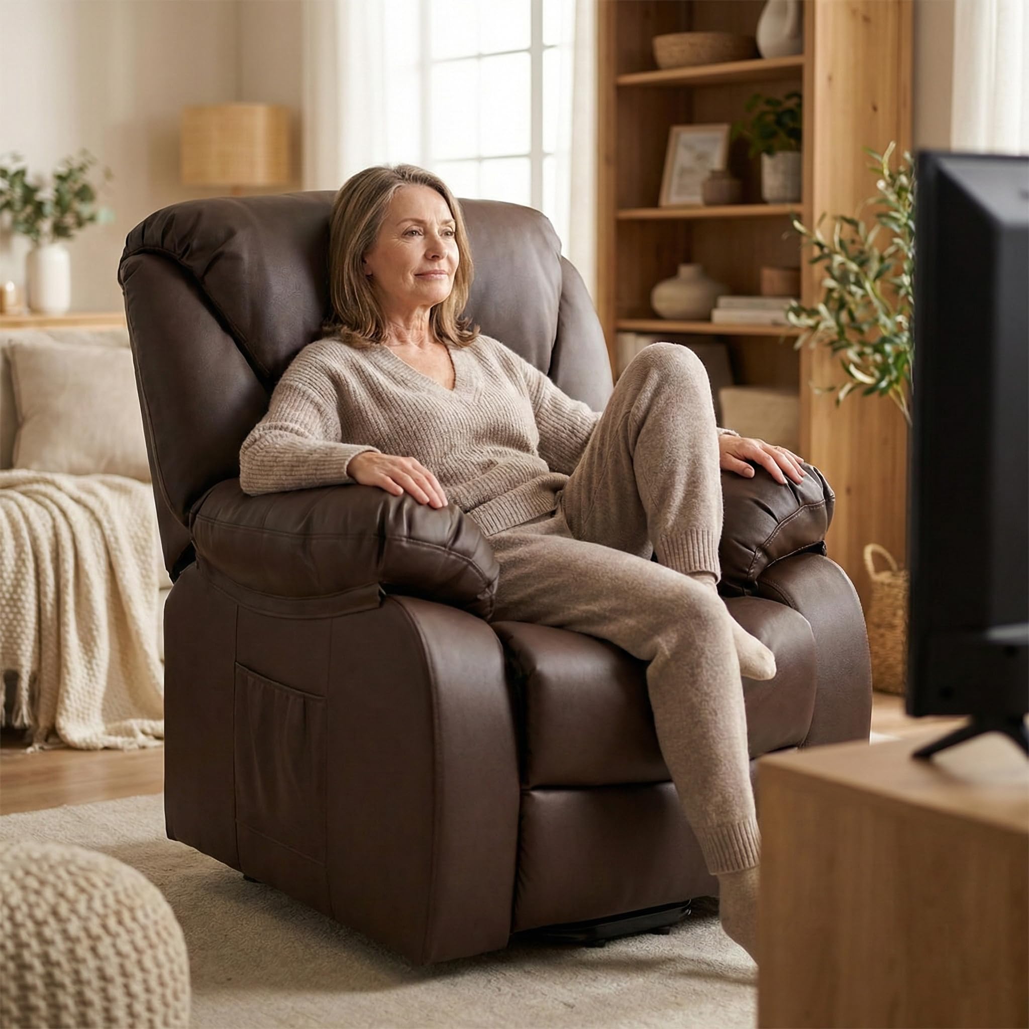 ECODE® Sillon de Relax Reclinable Levantapersonas Electrico con Masaje y Calor Lumbar - Sillones Electricos Stressless Ideales para Personas Mayores
