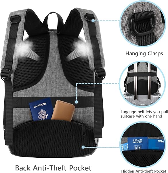 MATEIN Travel Laptop Backpack, Work Bag Lightweight Laptop Bag with USB Charging Port, Anti Theft Business Backpack, Water Resistant School Rucksack Gift for Men and Women, Fits 15.6 Inch, Grey - 5