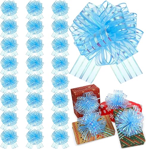 24 piezas de lazo de organza de colores mixtos, lazo grande para envolver regalos con cinta para envolver regalos, cestas de boda (dorado)