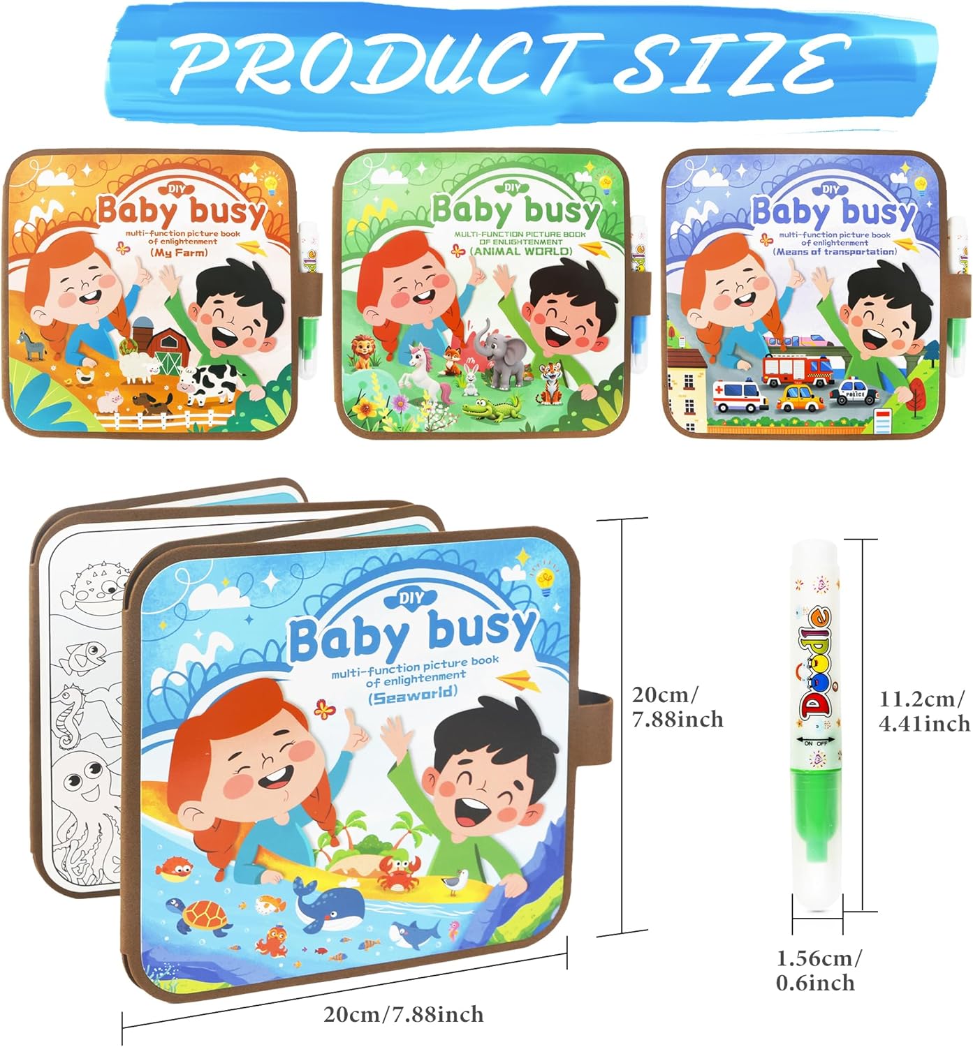 Smilo 4 Pack Reusable Water Painting Book for Kids,Magic Watercolor Books with Water Pen Seaworld,Animal,Transportation,Farm Themes–No Mess Painting & Fun Educational Sorting Sets for Ages 3+