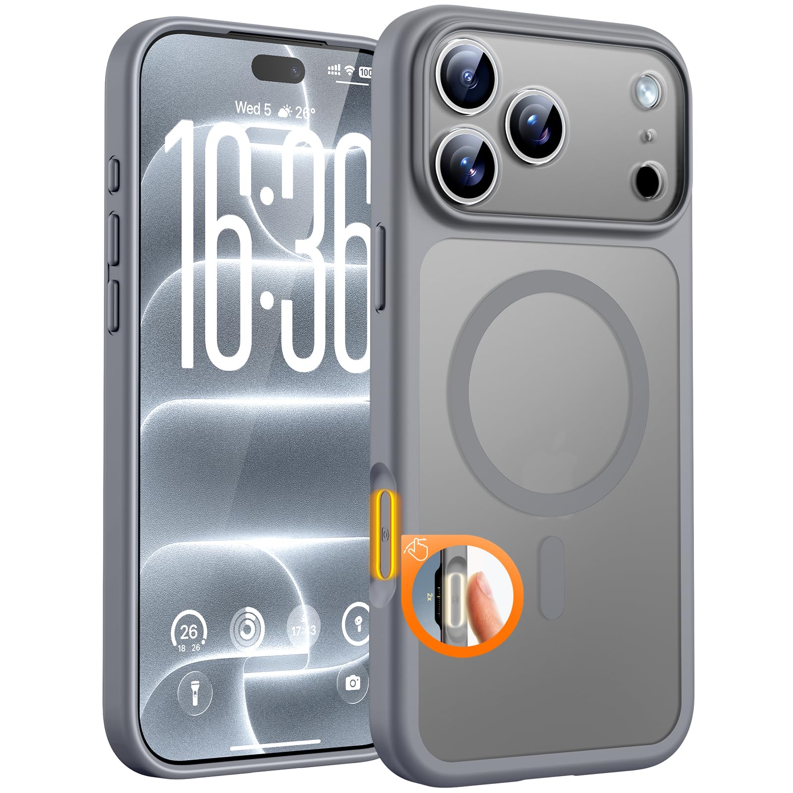 TOCOL for iPhone 18 Pro Case Gray, Compatible with MagSafe