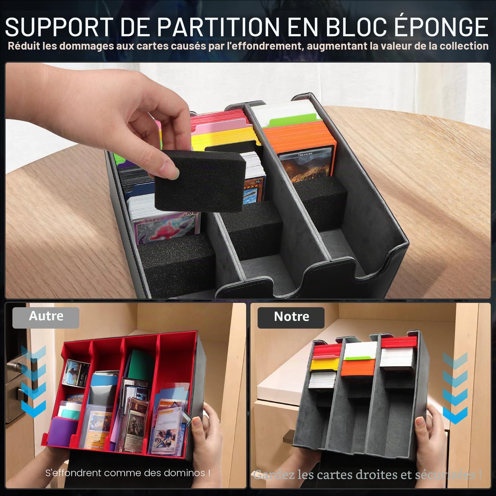 HIMOMO Boîte Rangement Carte, Étui pour Deck de 2100+ Cartes avec Similicuir et Fermeture Magnétique, Card Deck Box TCG, Compatible avec MTG, et Cartes de Sport, Inclut 8 Diviseurs(Gris)