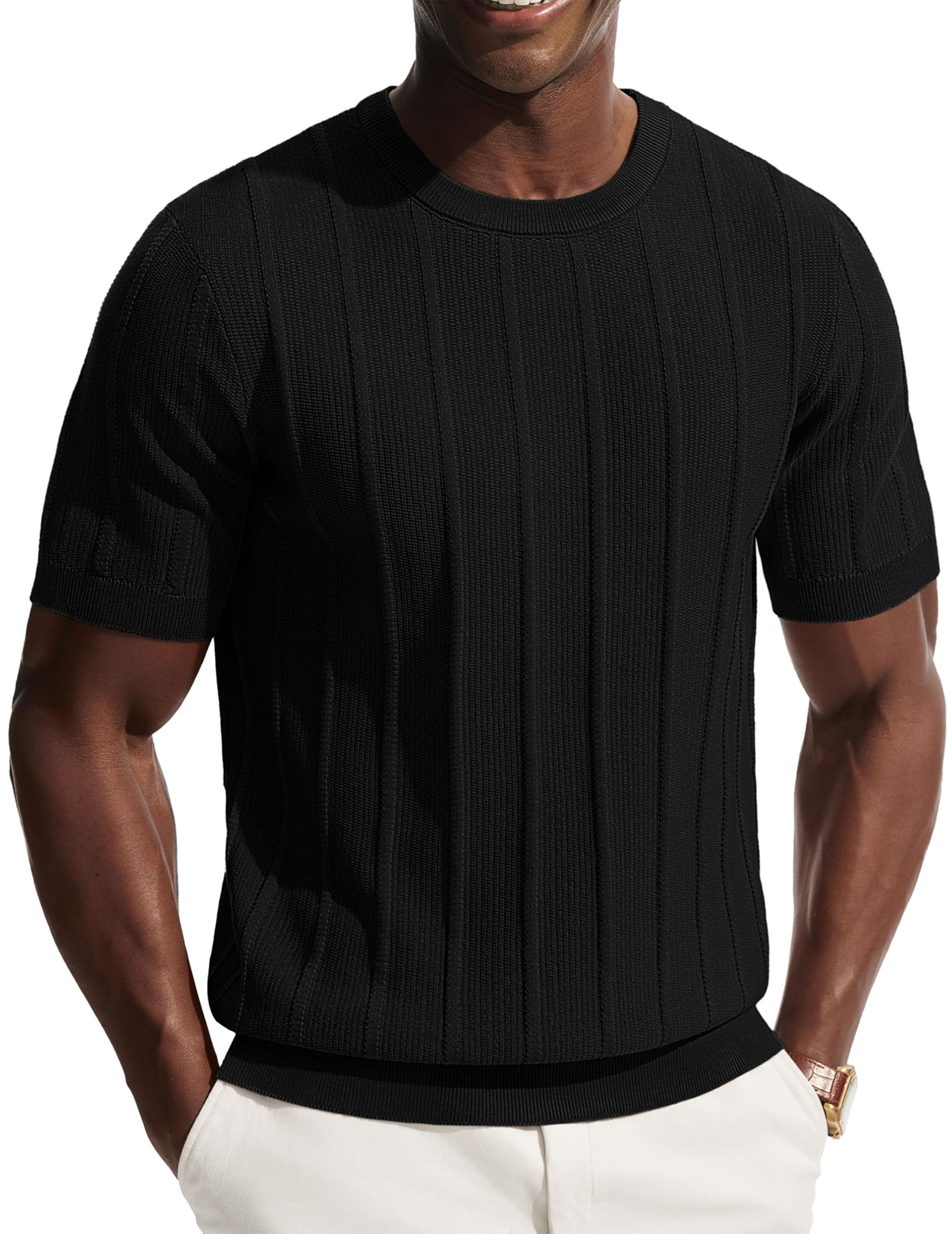 PJ PAUL JONES Herren T Shirt Basic Crewneck Kurzarm Einfarbig Slim Fit Tee Shirt Hemd Stretch Strukturiert Tshirts Männer Für Arbeits Sport Golf