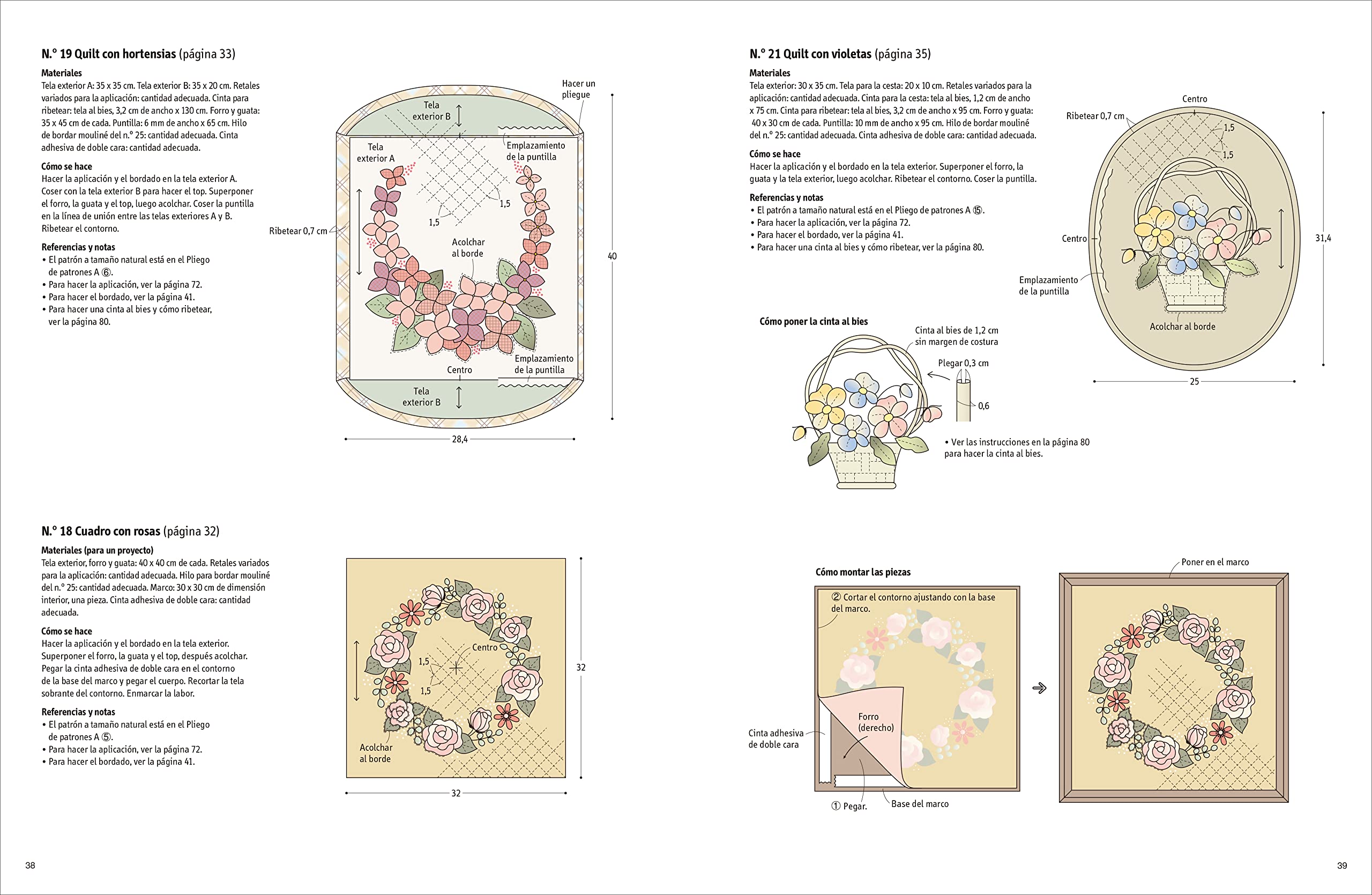Patchwork japonés con aplicaciones de flores