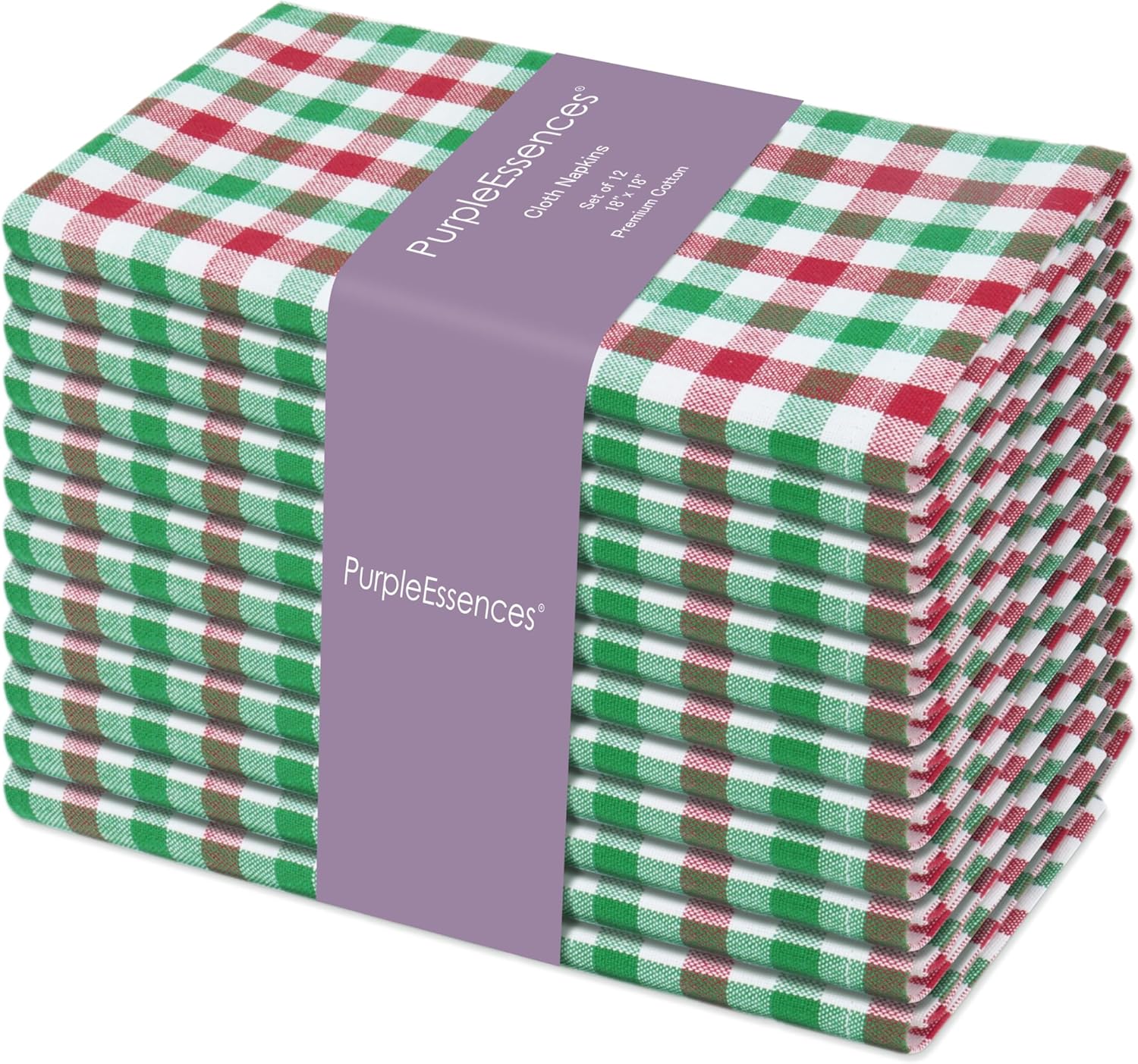 PurpleEssences Mini Gingham Check Dinner Cloth Napkin - Spring Easter Summer - Mitered Corners - 18x18 Inch - Set of 12-100% Cotton - Reusable Washable - Sky Blue and White