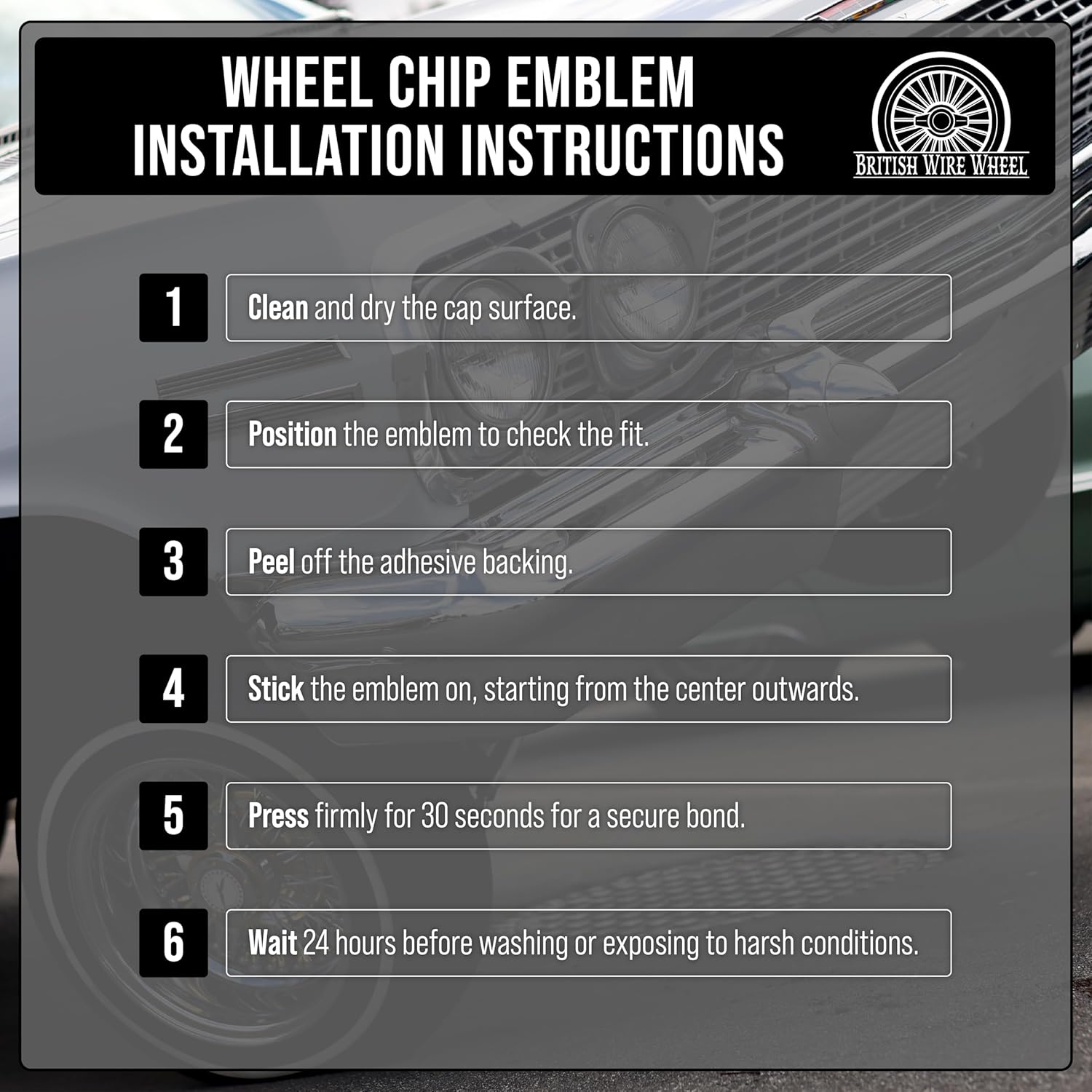 LINC Gold & White Metal Wheel Chip Emblems (Set of 4) | 24K Triple Gold Plated Solid Metal Wheel Chip Emblems, 2.25" | for Lowriders with Recessed Knock Off Spinner Caps