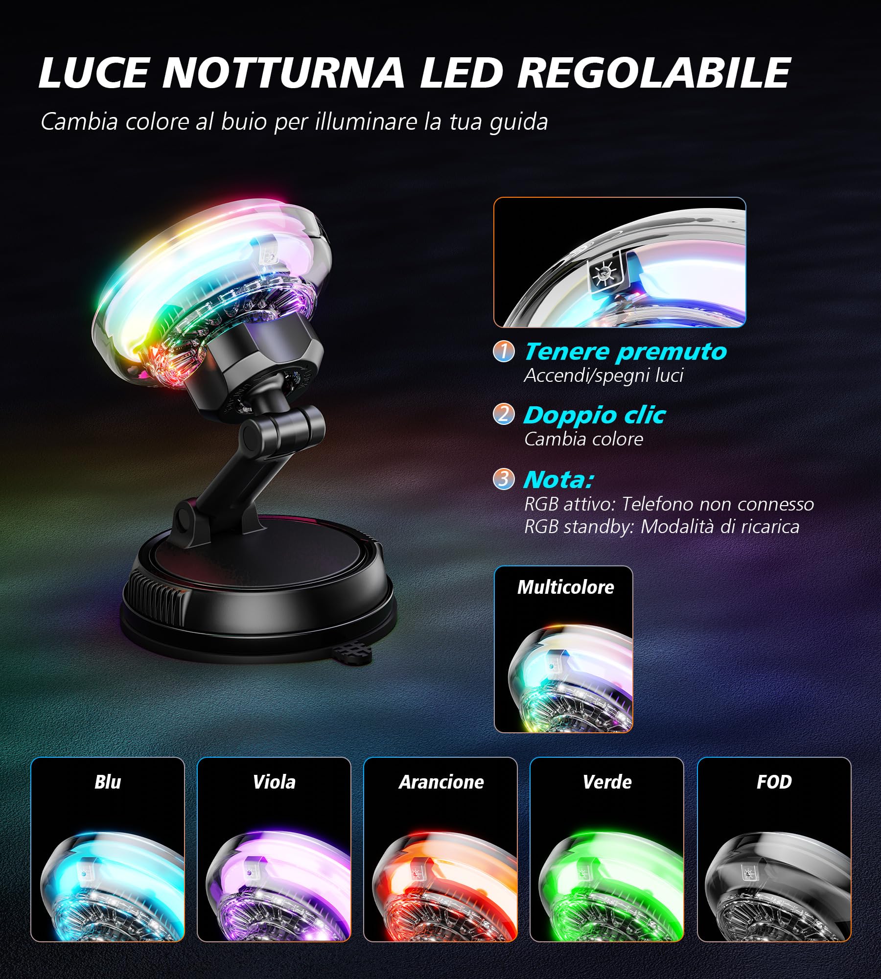 Qi2 15W Caricatore Wireless Auto Magsafe con Ventola di Raffreddamento, [Caricatore Rapido Refrigerante con Luci RGB] Supporto Magnetico Telefono Wireless Auto Compatibile con iPhone 17/16/15/14/13/12