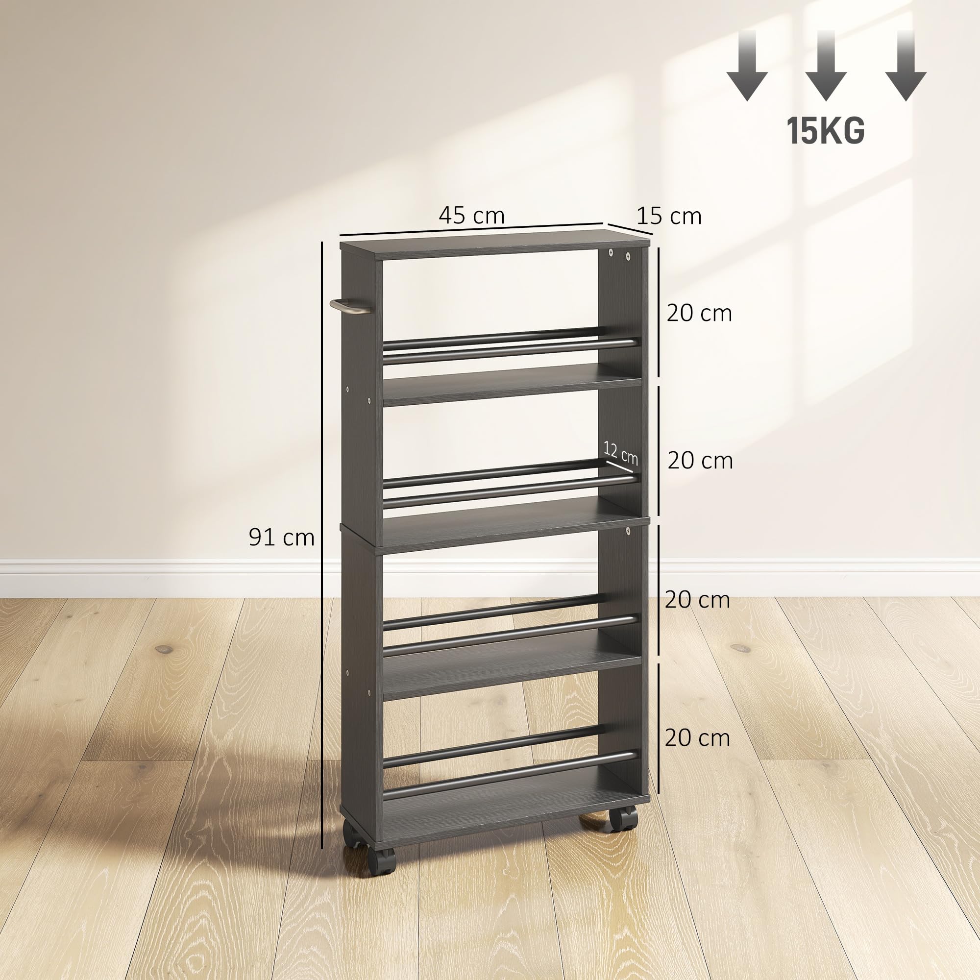 HOMCOM Carrello servizio 4 livelli carrello cucina ruote maniglie nero
