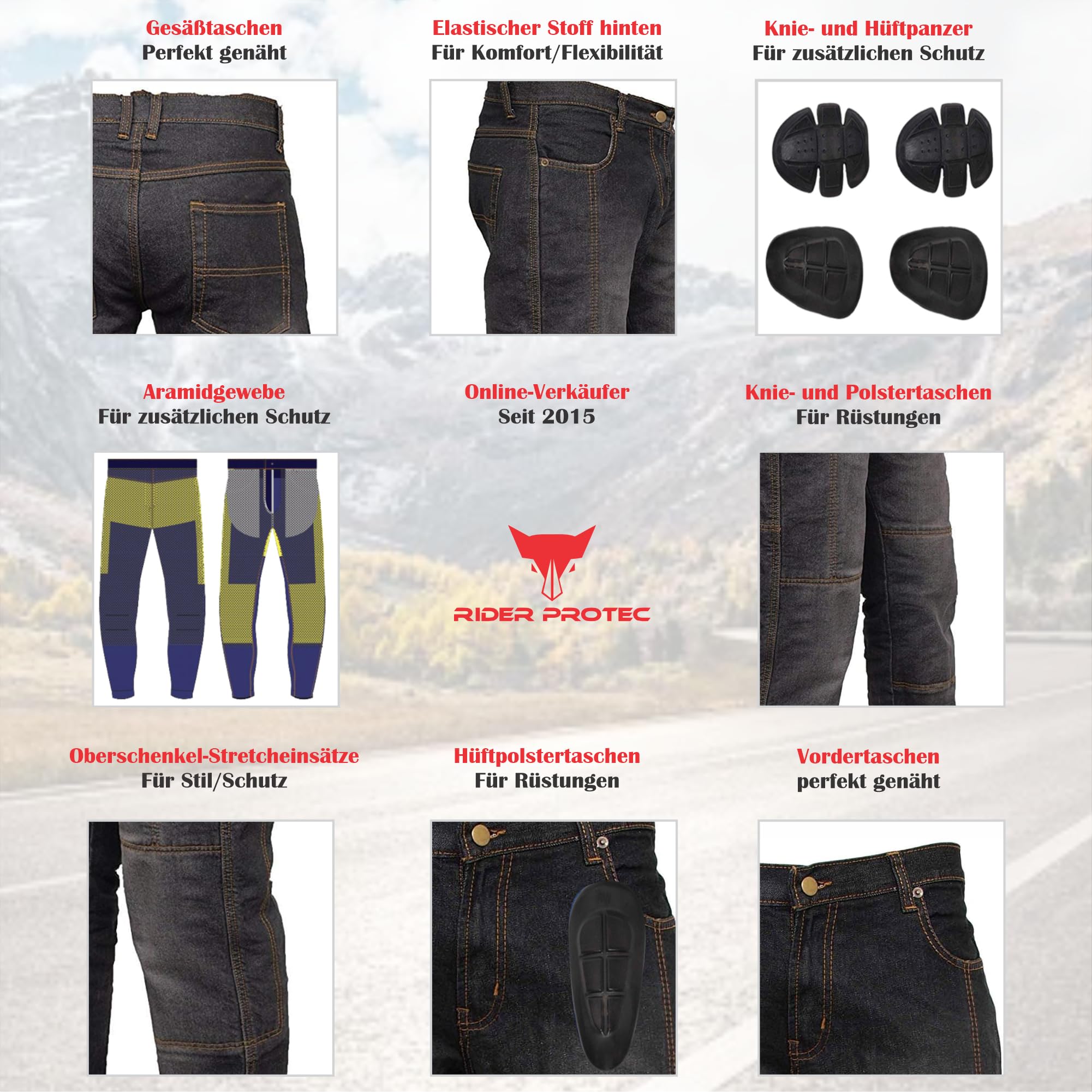 RP-IM-GRP - Pantaloni cargo da uomo, con protezioni per fianchi e ginocchia e fodera protettiva in aramide