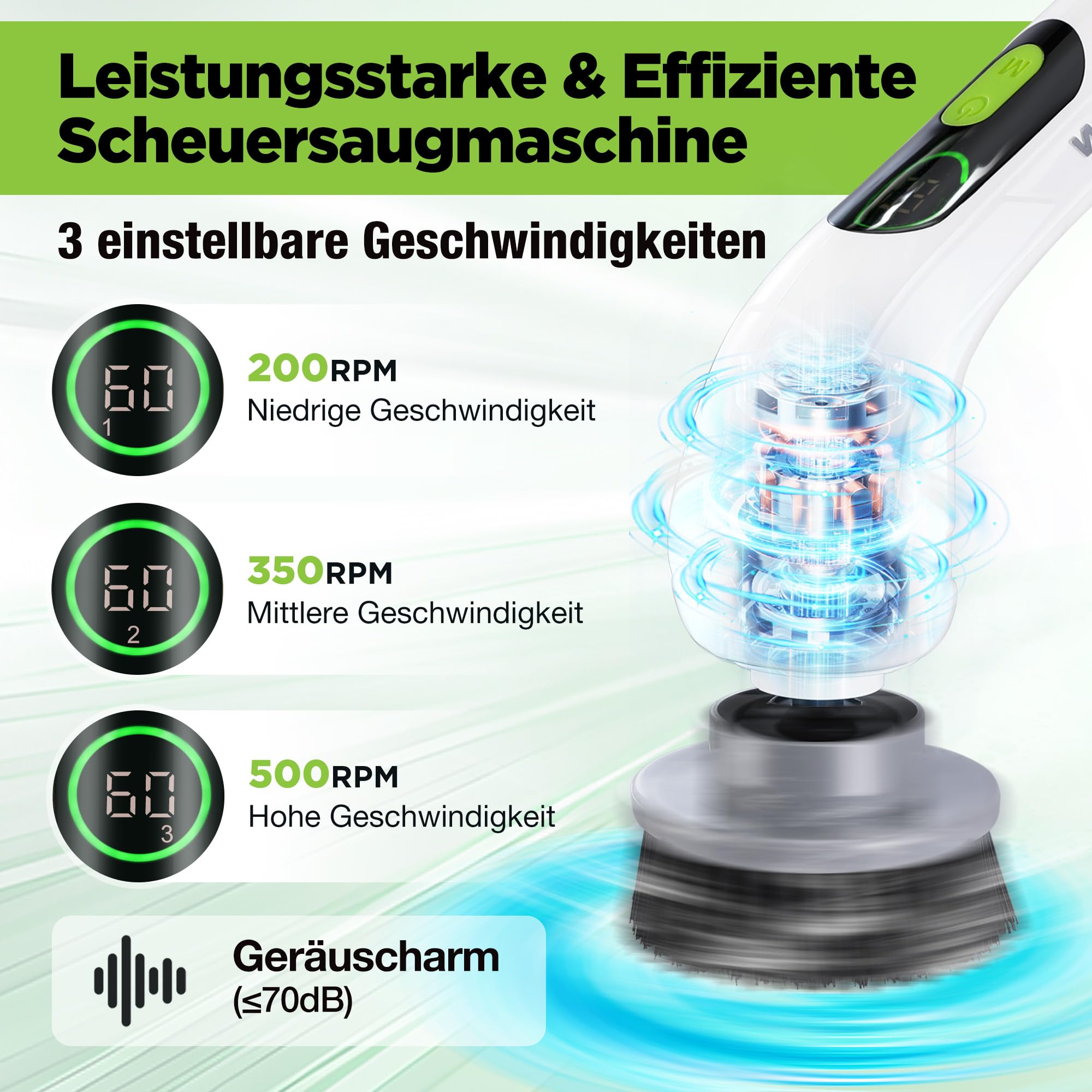 WORKPRO Elektrische Reinigungsbürste mit Leistungsanzeige, 8 IN 1 Spin Power Schrubber, Mit 8 Bohrköpfen & 30-120 cm Teleskopstange, Akku-Reinigungsbürste mit 3 Drehzahlstufen, Für Badezimmer, Küche