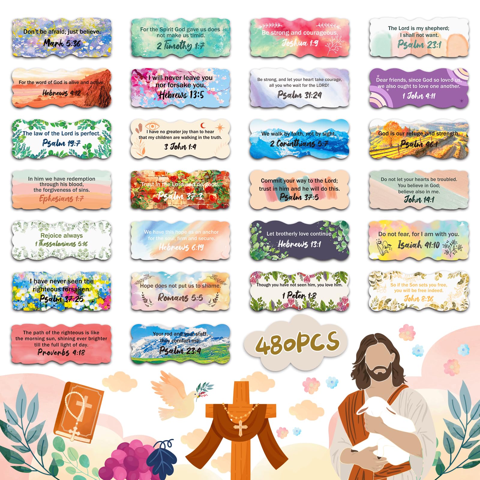 zheyistep 480 PCS Bible Verse Stickers Scripture Stickers for Journaling Christian Inspirational Religious Bible Quote Sticker, Jesus Faith Sticker