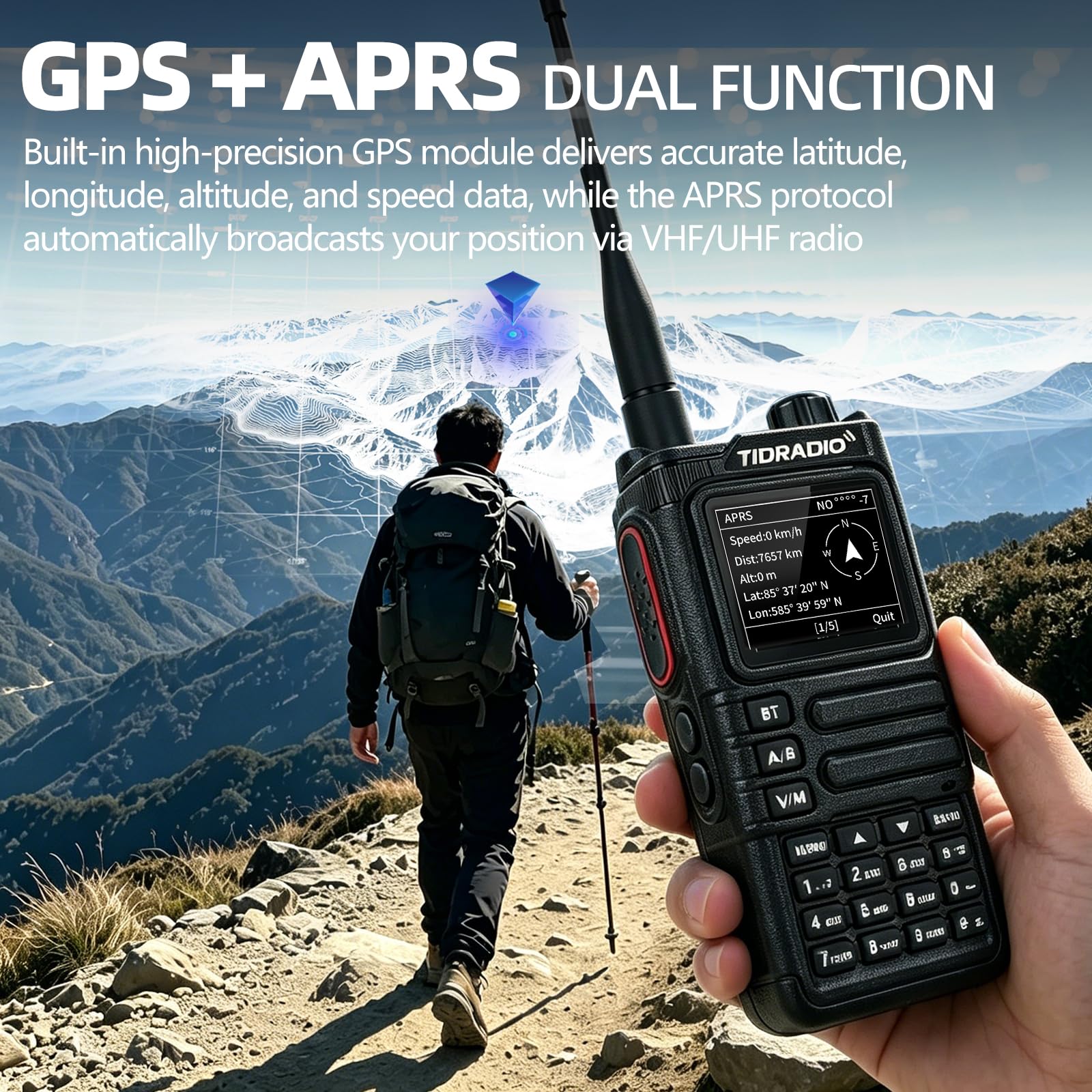 TIDRADIO TD-H9 Walkie Talkie, funkgerät, 10 Watt, GPS, APRS, Spektrumanalyse, SMS, Bluetooth-Programmierung, Web-Upgrade, NOAA, USB-C-Akku, Funkgerät für Erwachsene mit hoher Reichweite – Schwarz