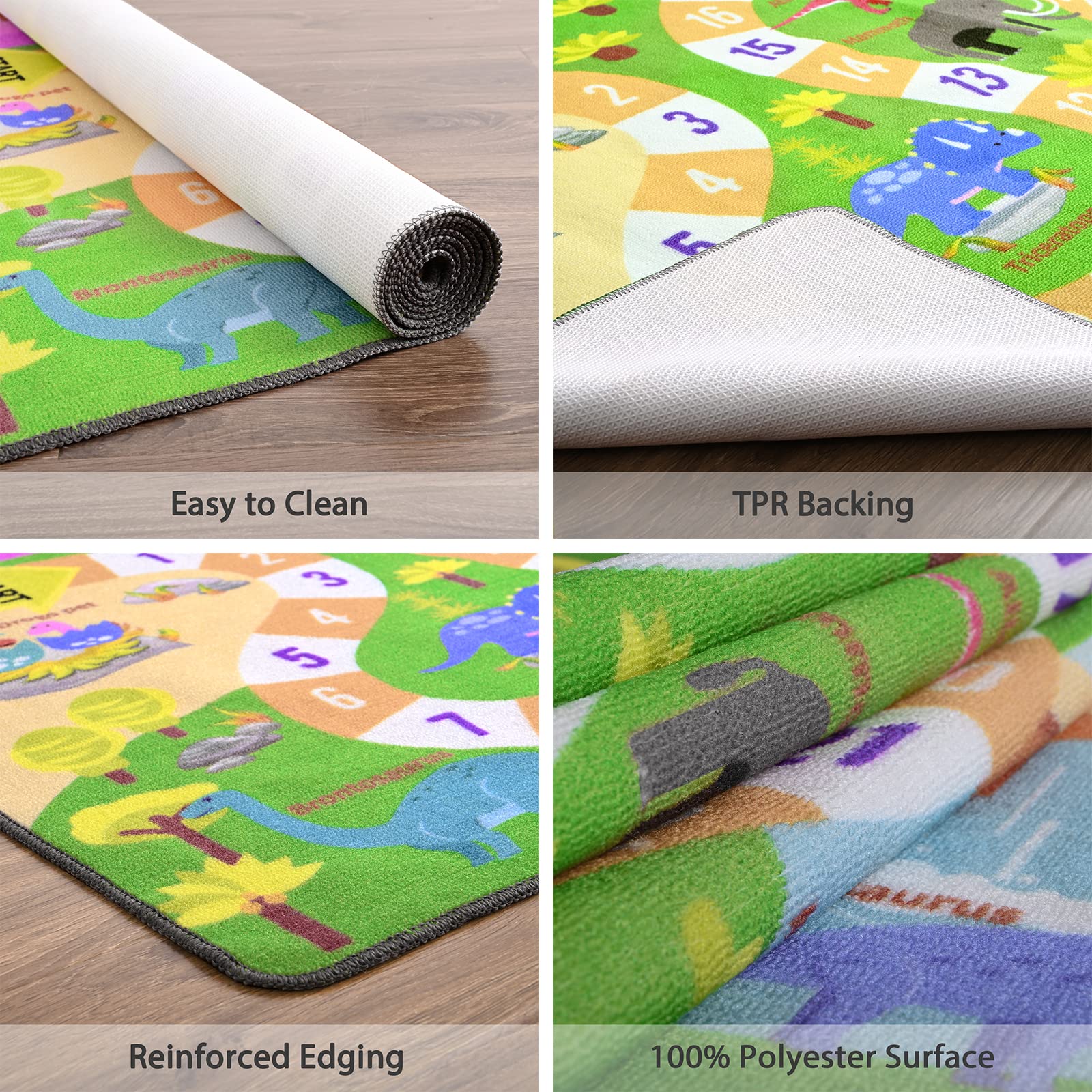 Chicrug Kids Dinosaur Playmats Educational Area Rugs, Kids Play Mat