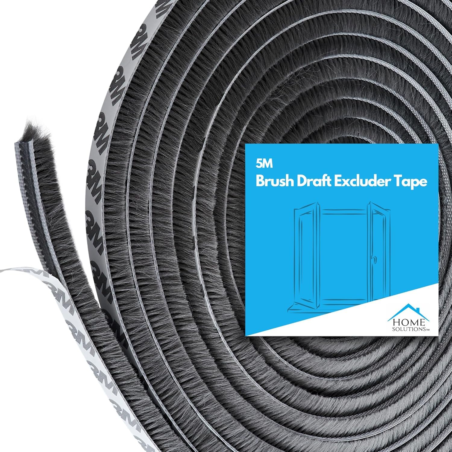 Home Solutions™ Window Insulation & Door Draft Excluder Strip, Window Draft Excluder for Windows, Seal Blocker for Patio & Front Doors (Grey, 5M(L) x 9MM(W) x 9MM(H))