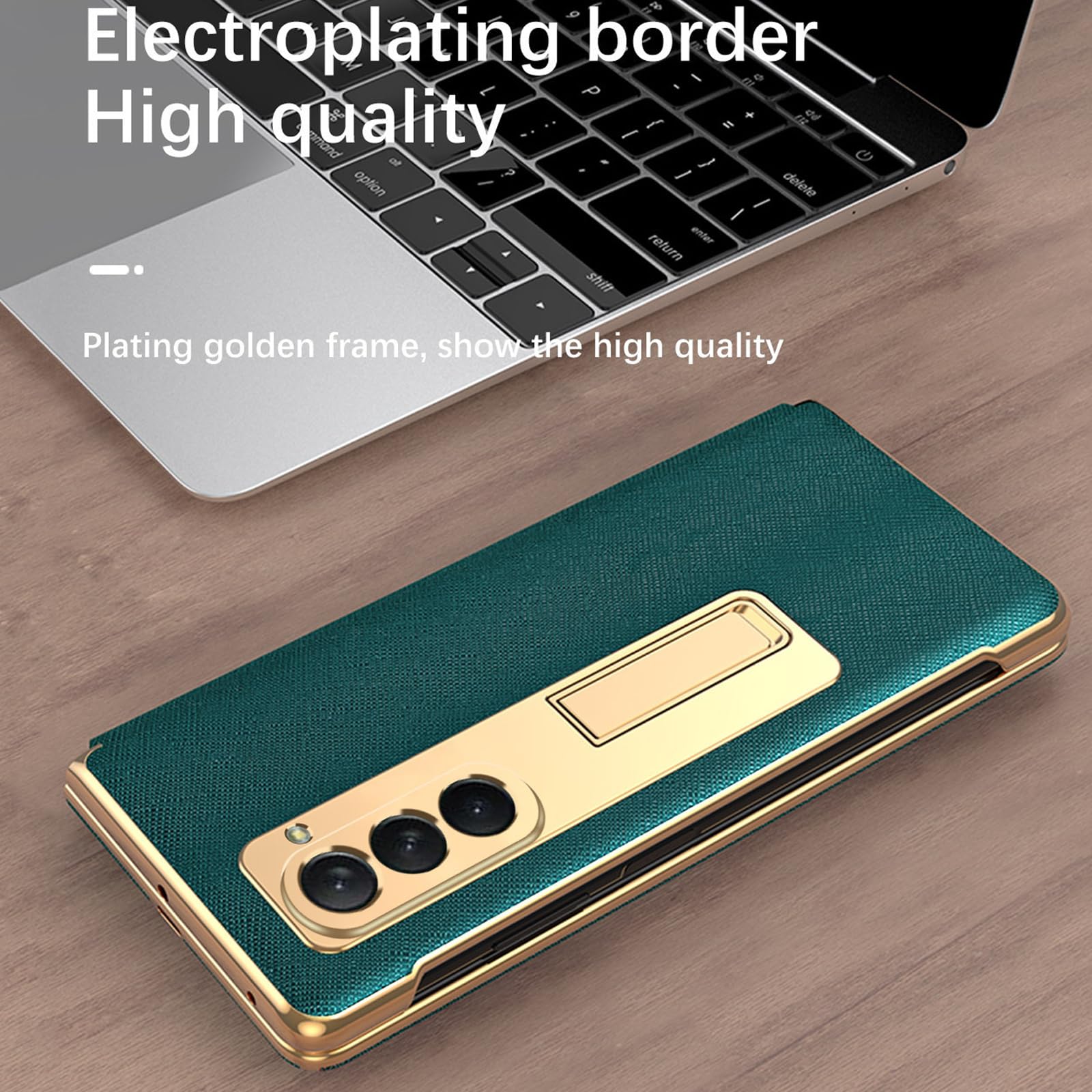 EKSED Custodia in Pelle per Samsung Galaxy Z Fold 5 5G 2023, Custodia elettrolitica con Protezione Completa del Corpo con Schermo in Vetro temperato e Supporto Nascosto Cover Antiurto