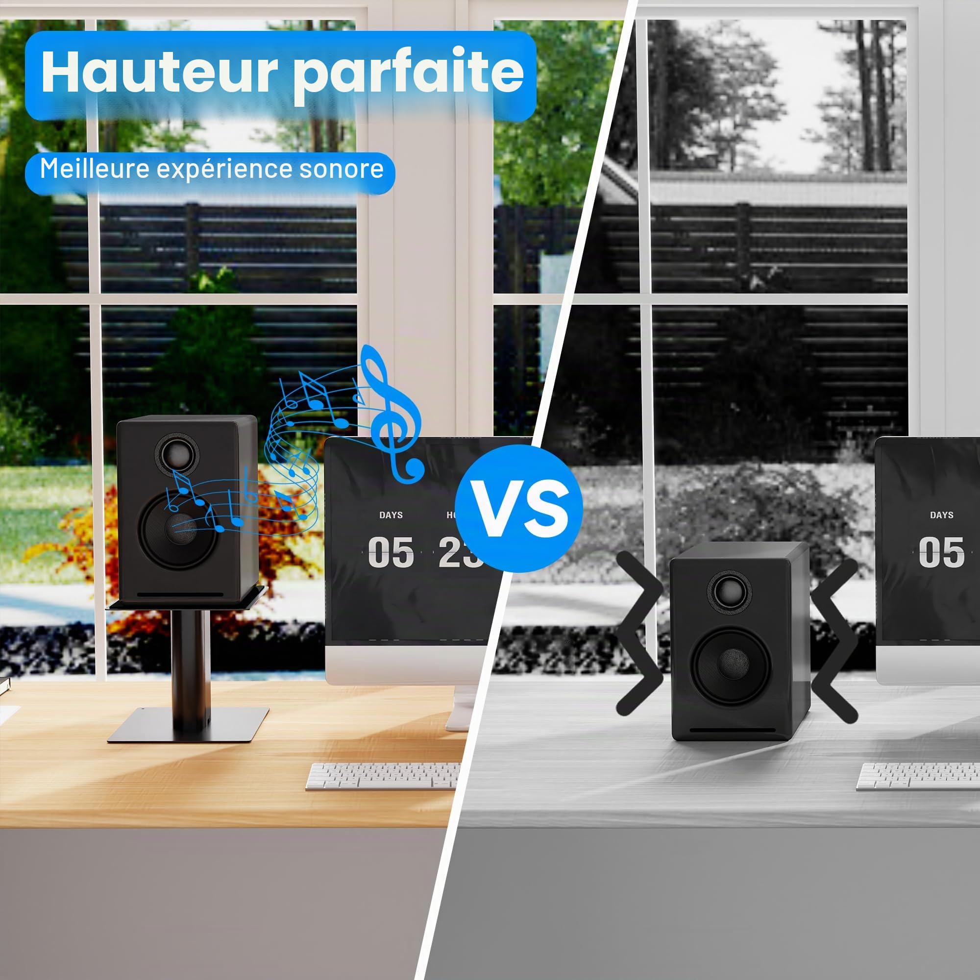 suptek Support d'Enceinte de Bureau avec Plateau 16,5 x 20 cm, Universel Supports de Haut-parleurs Idéal pour Home Cinéma et Bureau,Hauteur 157 mm Charge Max 20 kg, Lot de 2, Noir SDM003MB