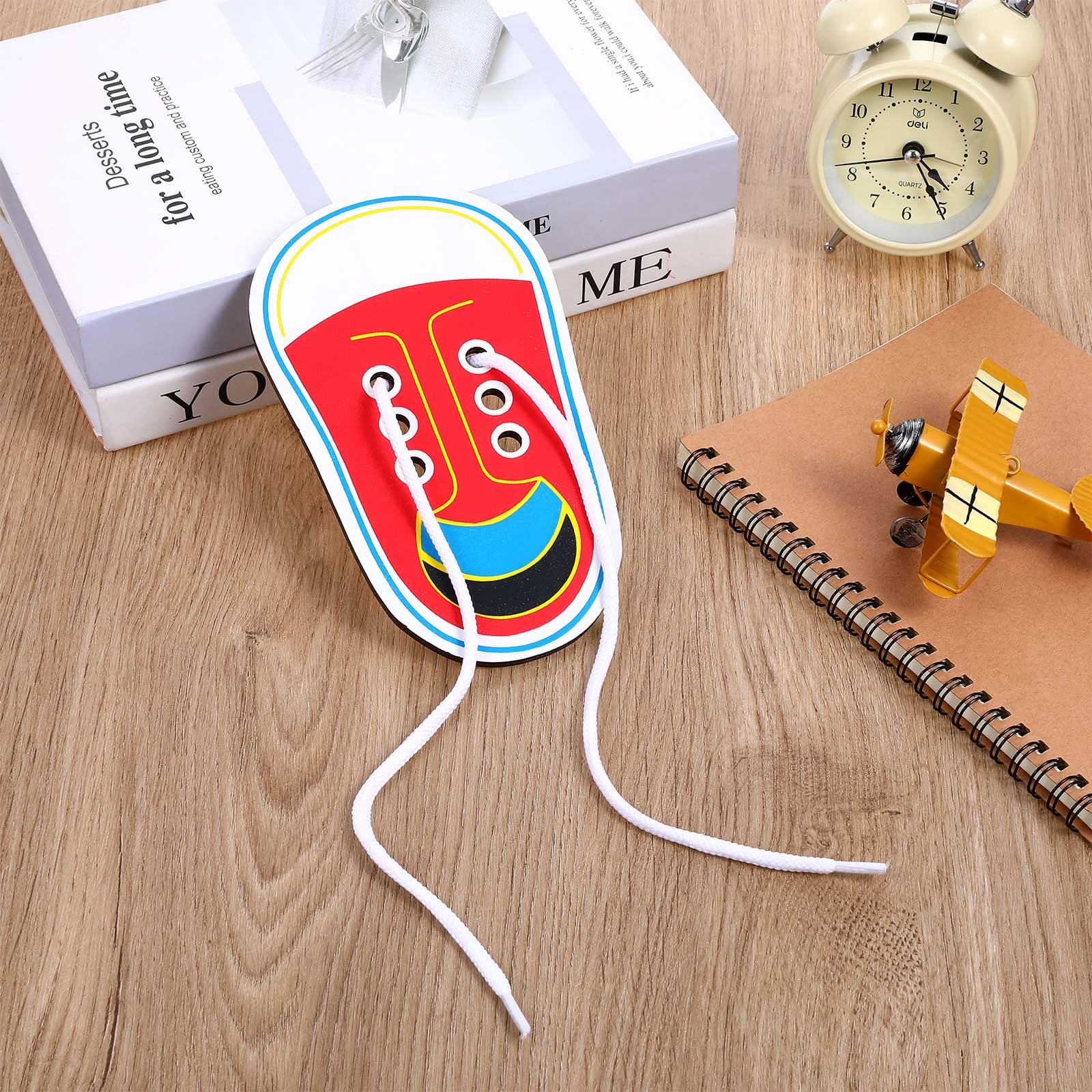 ElevateTech 2Pcs Wooden Lacing Shoe, Shoe Lace Practice Board Threading Lacing Shoes Training Board Tying Practice Kids Toddlers Early Learning Educational Fine Motor Skills Toy (Red White)