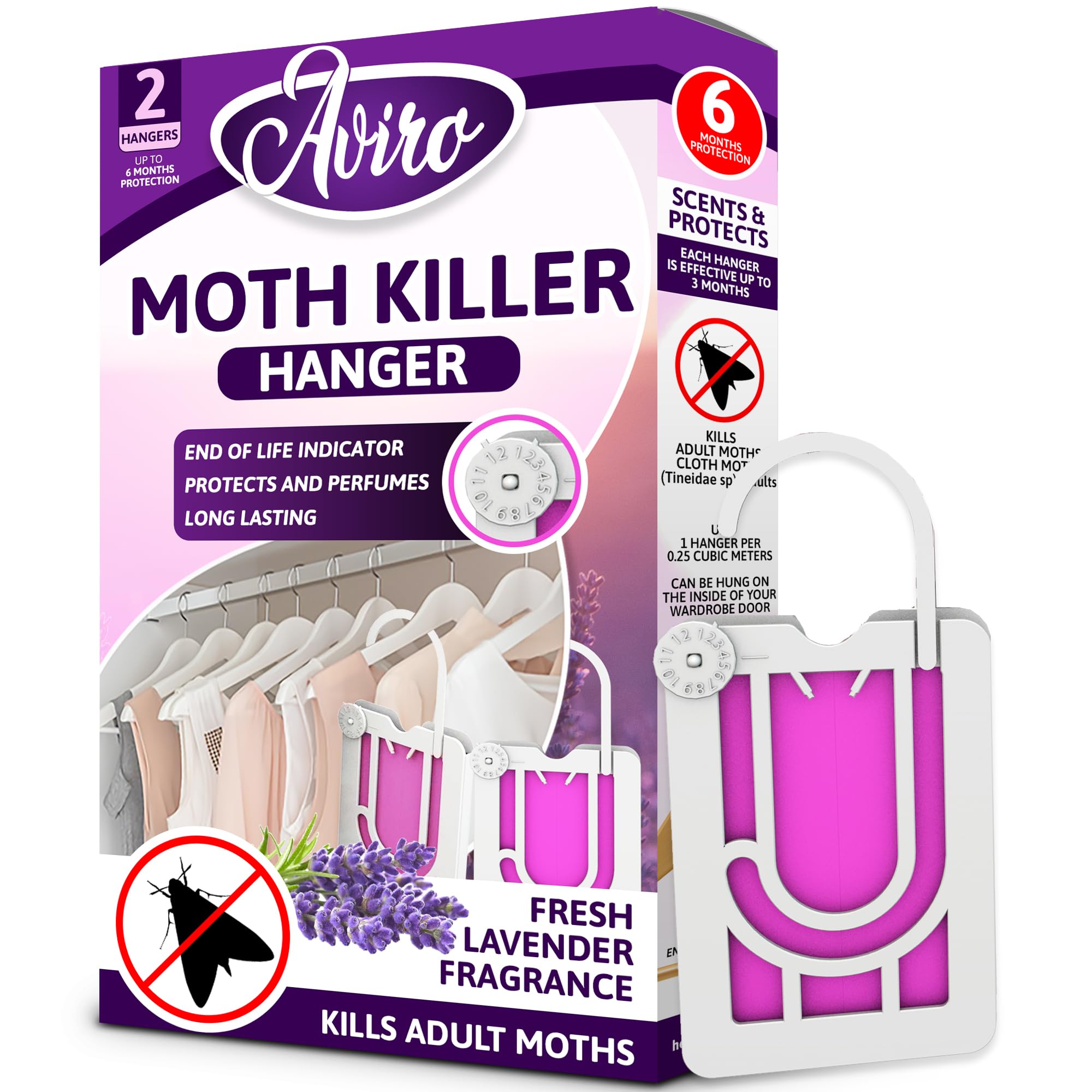 Aviro Moth Killer - Hanging Moth Repellent For Wardrobes With Natural Lavender Scent. Highly Effective Moth Repellent That Kills & Protects. Clothes Moth Killer For Wardrobes, Drawers & Clothes 2 Pack
