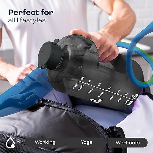 Miniatura 7 de AQUAFIT Botella de agua de medio galón con popote, botella de agua de medio galón con marcador de tiempo y asa, jarra de agua de galón sin BPA,