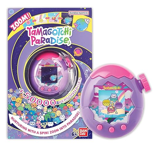 Bandai - Tamagotchi Paradise Himmel - Virtuelles Haustier zum Aufziehen - Tamagotchi mit Zoom-Drehrad - Interaktives Spielzeug auf Deutsch - Modell Himmel in Violett und Rosa - 43423 - Rosa