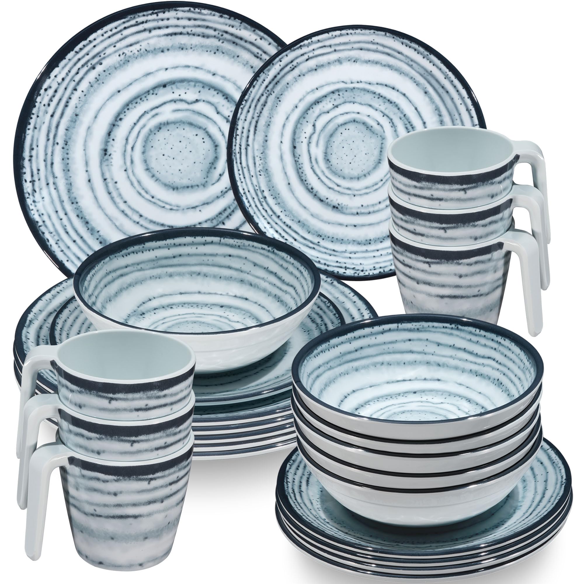 Melamin Geschirr Set Schiefer 6 Personen Blau Wohnwagen Camping Picknick