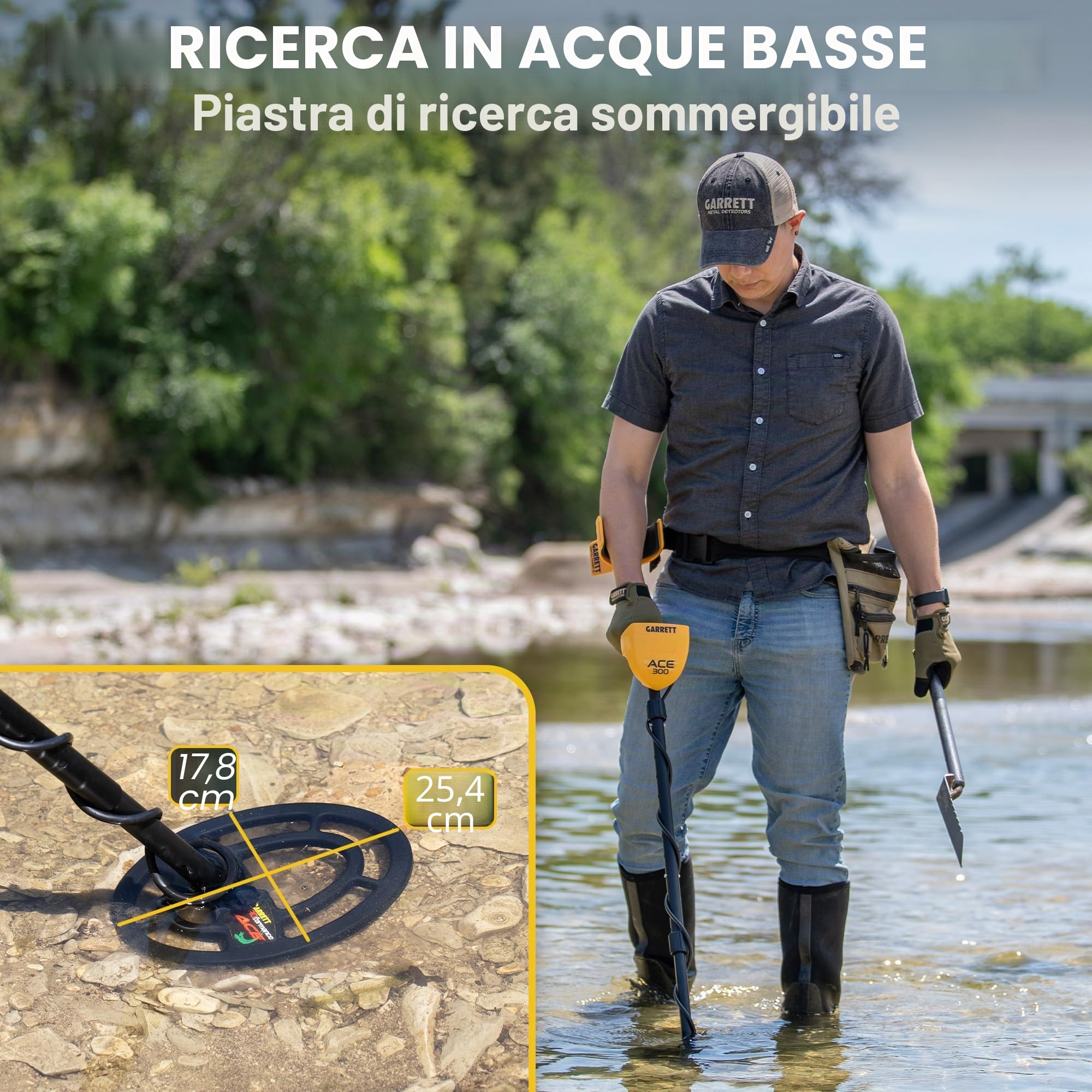 Garrett ACE 300 Metal Detector con bobina di ricerca impermeabile e borsa per il trasporto