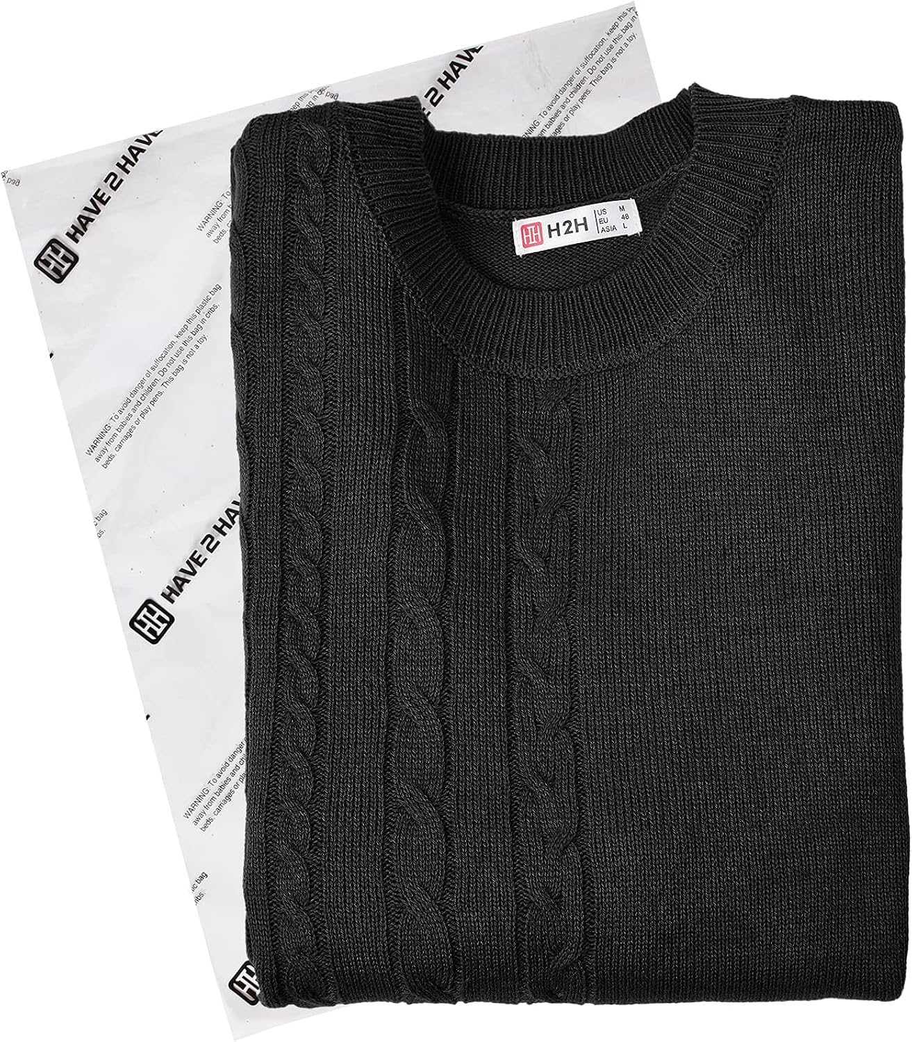 H2H Mens Casual Slim Fit Pullover Sweaters Knitted Long Sleeve Basic Designed Small Cmoswl074-black