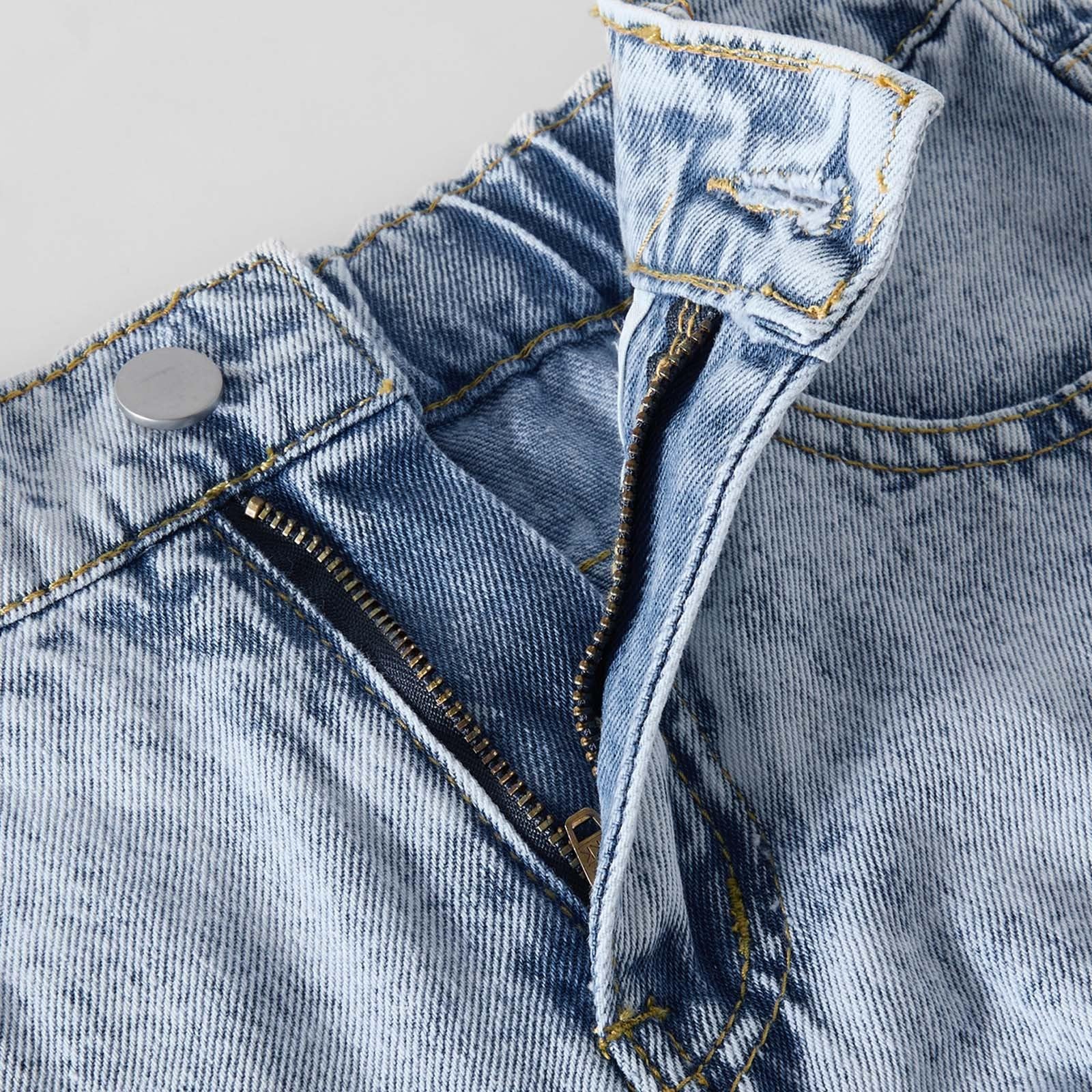 Jeans Larghi-Jeans A Gamba Larga Effetto Fiocco di Neve per Ragazze Adolescenti, Comodi Pantaloni in Denim Elasticizzato con Dettagli Strappati E vestibilità Svasata