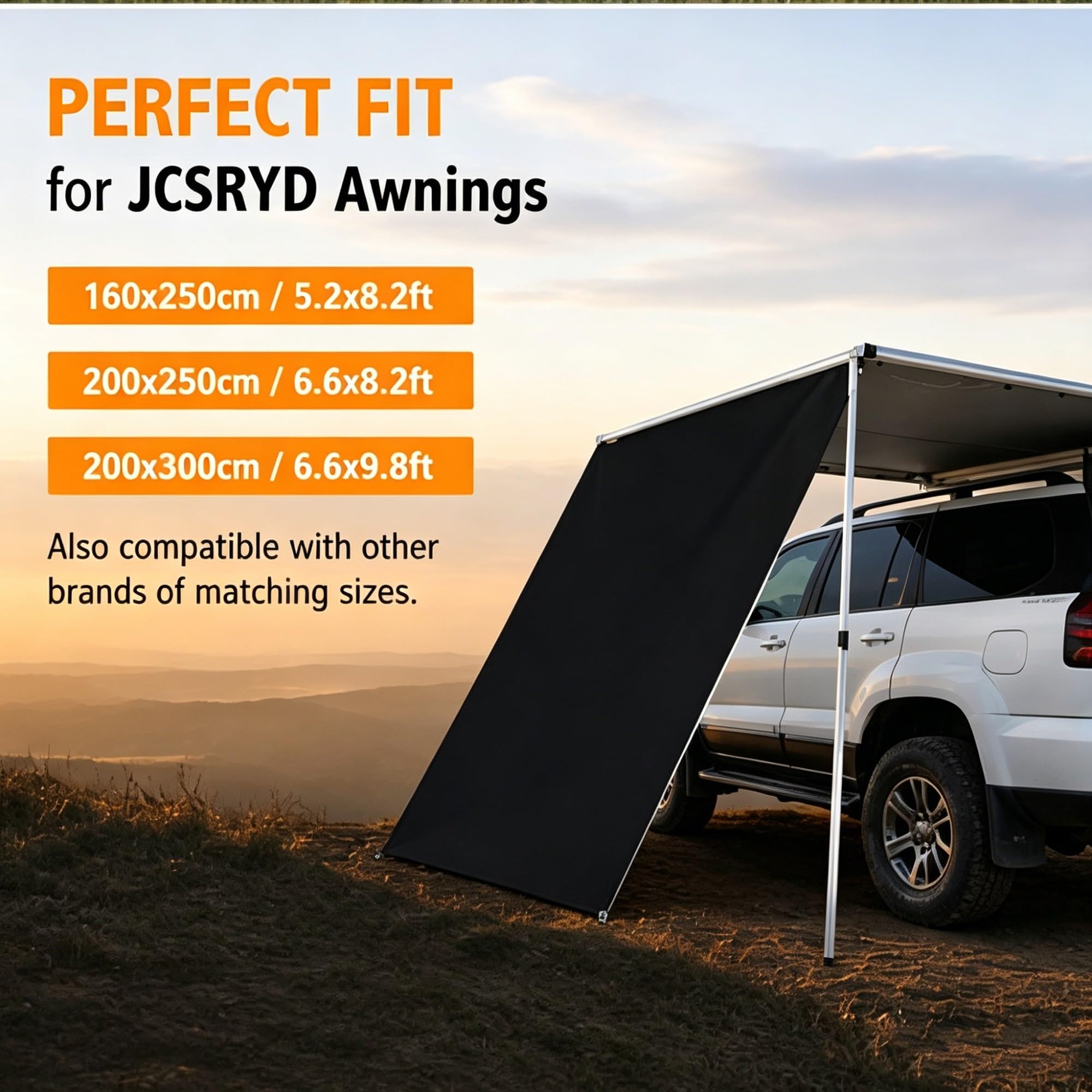 Mehrseitige Fahrzeug Vorzelt Erweiterungswand, Markise Auto 420D Oxford wasserdichte Vorzeltwand Set, UPF 50+ Sonnenschutz Verdeck für Camping Einsatz(Black,200x250cm/6.6x8.2ft)