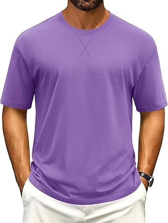Cotrasen Men's T Shirts Cotton Drop Shoulder Short Sleeve Shirts for Men Casual Soft Comfort Loose Fit Mens Summer Tee Shirts