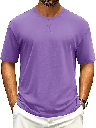 Cotrasen Men's T Shirts Cotton Drop Shoulder Short Sleeve Shirts for Men Casual Soft Comfort Loose Fit Mens Summer Tee Shirts