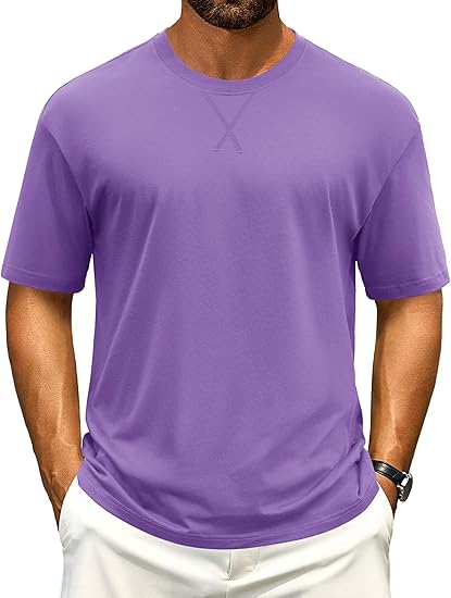Cotrasen Men's T Shirts Cotton Drop Shoulder Short Sleeve Shirts for Men Casual Soft Comfort Loose Fit Mens Summer Tee Shirts