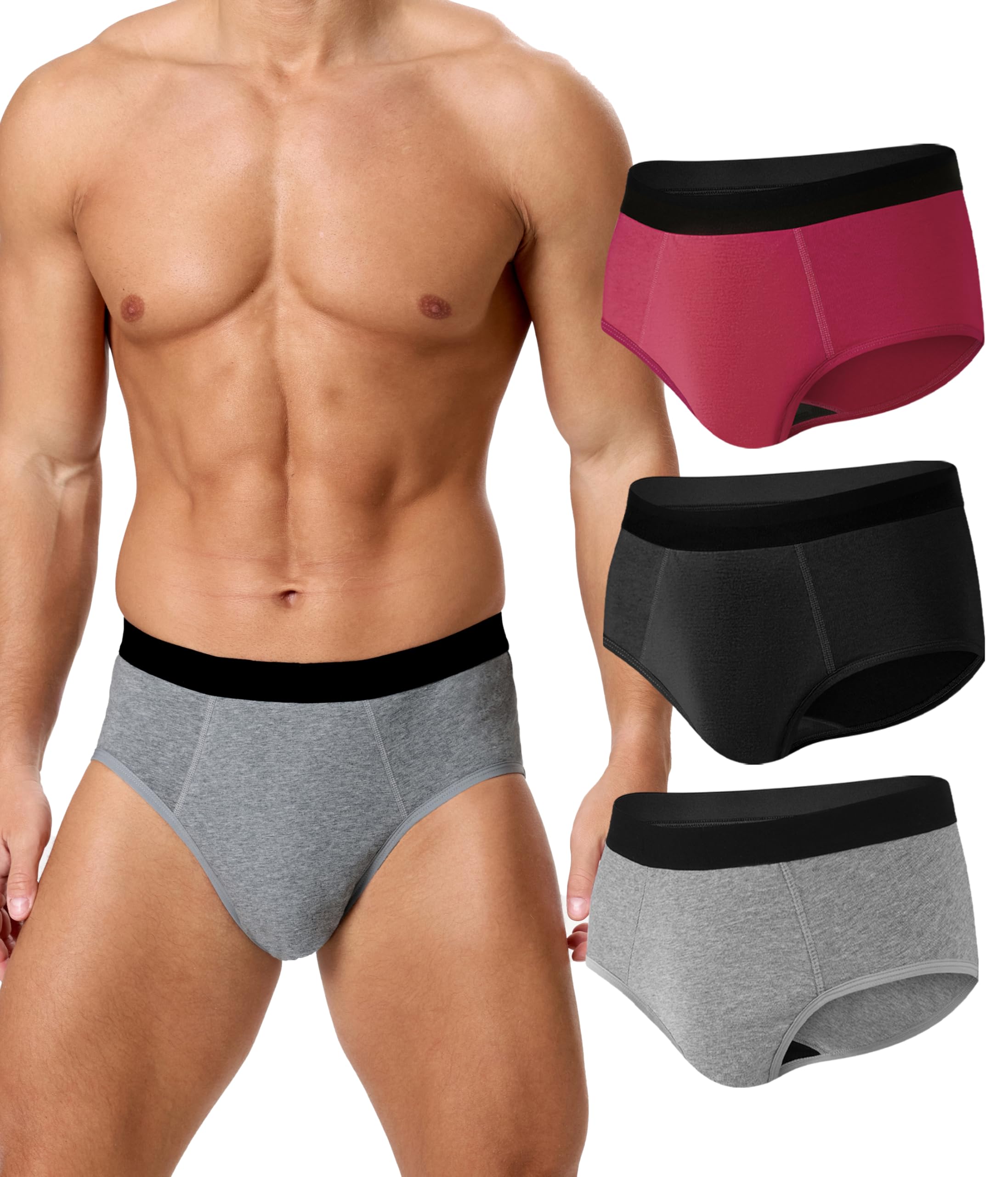 Mutande Incontinenza Uomo 3 Pack, Slip Incontinenza in cotone lavabile con assorbente 150ml di volume di urina, riutilizzabili, Biancheria intima a Prova di Perdite(Multicolore, XL)