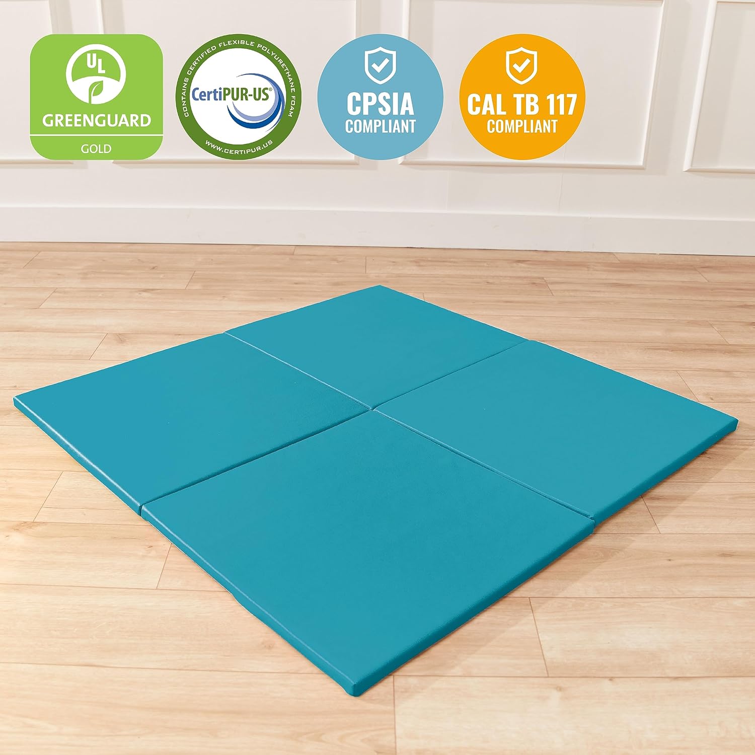 ECR4Kids SoftZone Play Patch Activity Mat Squares, Modular Playmat, Turquoise, 4-Pack