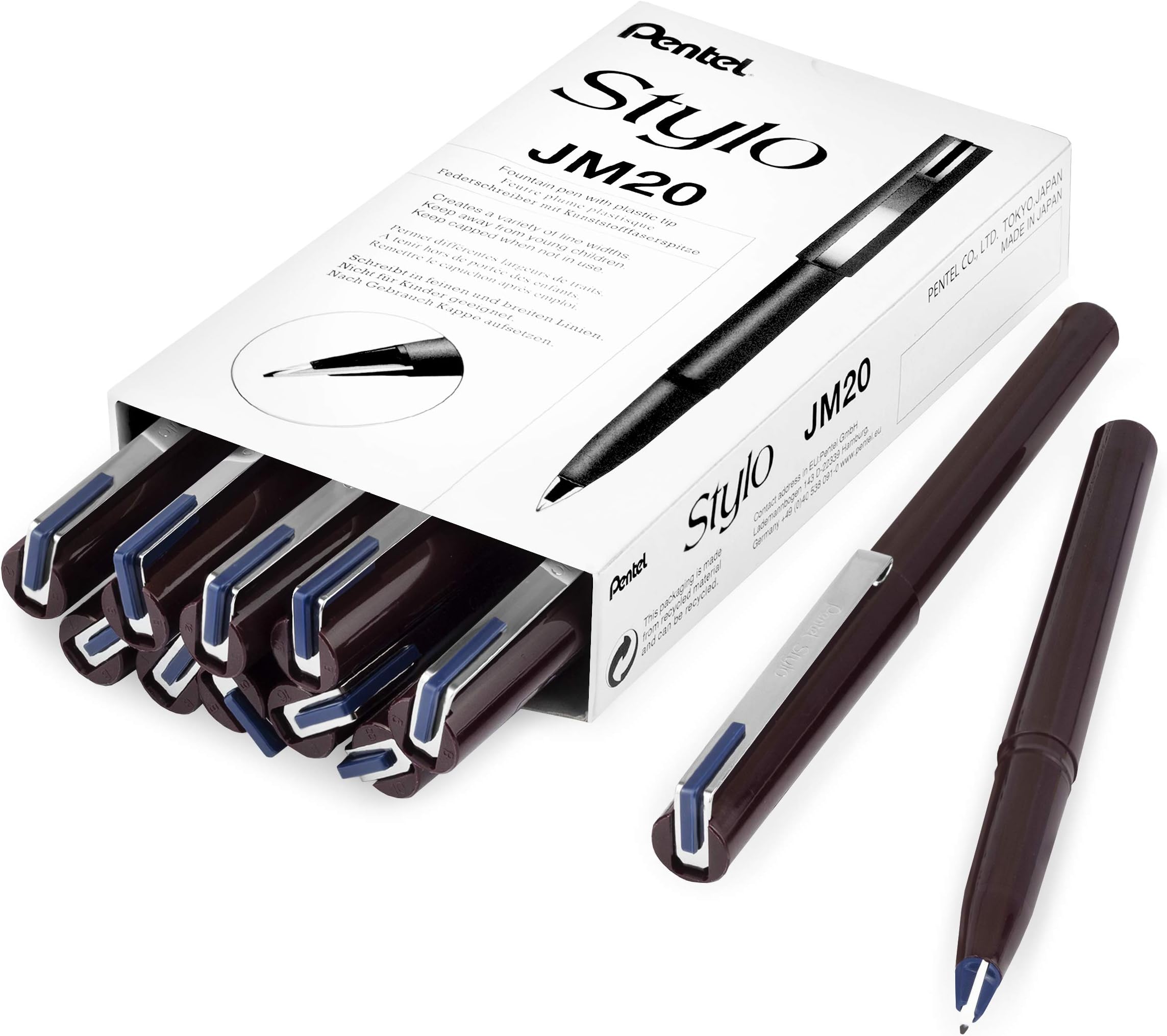 PentelJM20 Stylo Disposable Fountain Pen Navy Blue Ink - Pack of 12