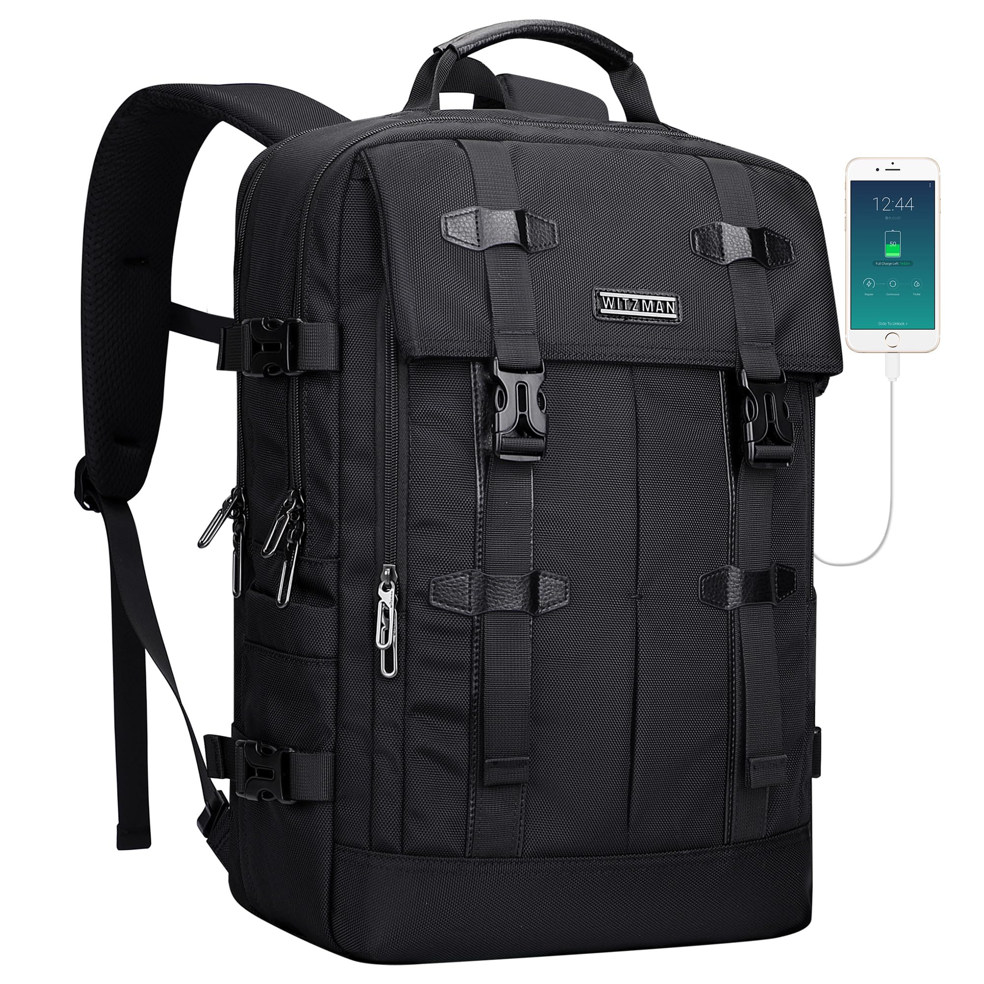 Travel Laptop Backpack for Men Fits 16 inch Laptop | Nylon Carry-on Airline Approved, USB Charging Port, 28L Capacity, For Vacation, Weekend, Overnight Trip, B716 Black