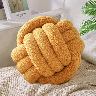 Braided Throw Pillow Ball, 11in Soft Home Decorative Pillows, Round Knotted Handmade Plush Cushion Ginger
