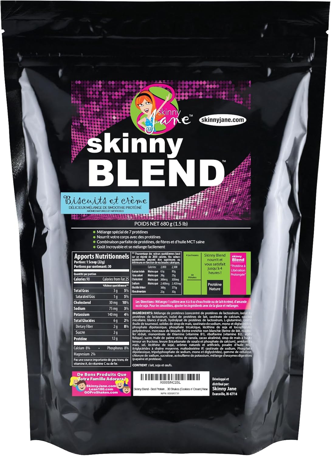 Skinny Blend – High Protein Shake for Women – Low Carb, Keto Friendly Meal Replacement – Satisfies Hunger & Boosts Energy – Creamy Cookies and Cream – 30 Shakes