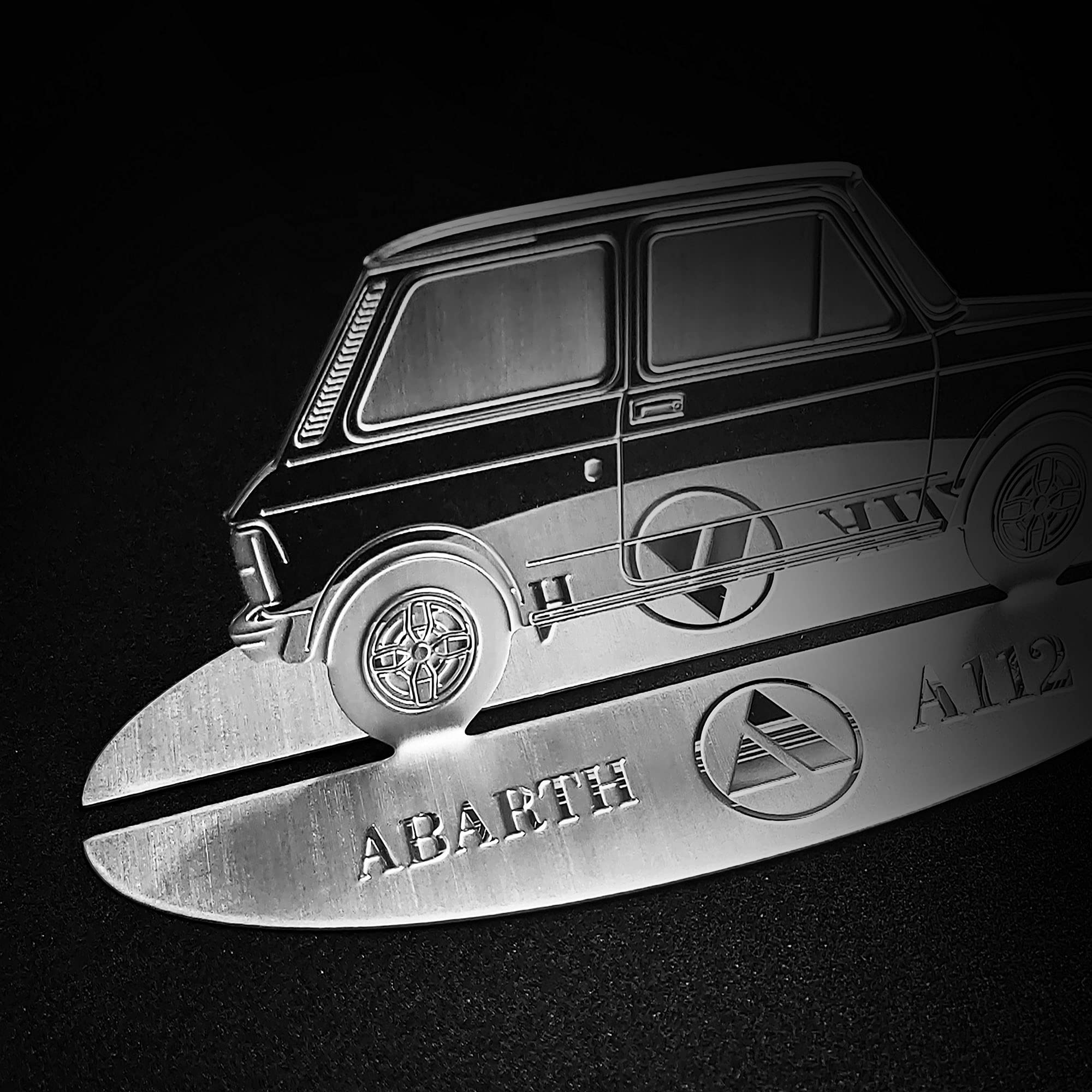 4R Quattroerre.it Modellino Sagoma Incisa Auto Autobianchi A112 Abarth in Acciaio Inox