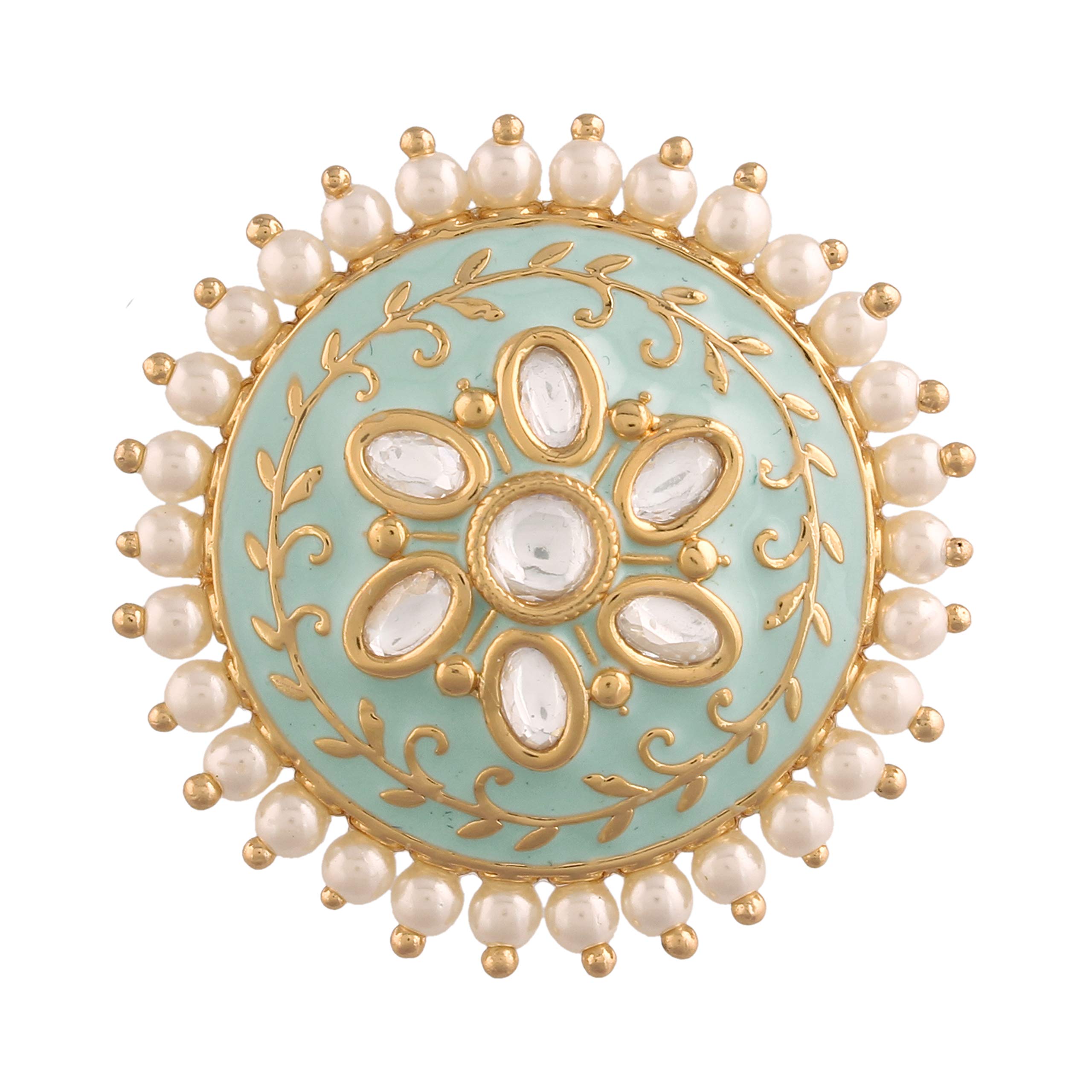 I Jewels Womens Mint Enamel 18k Gold Plated Meena Work Brass with Uncut Polki Kundans and Edged with Moti Glided Finger Ring (FL170Min) (B08K947LK7) Amazon Price History, Amazon Price Tracker