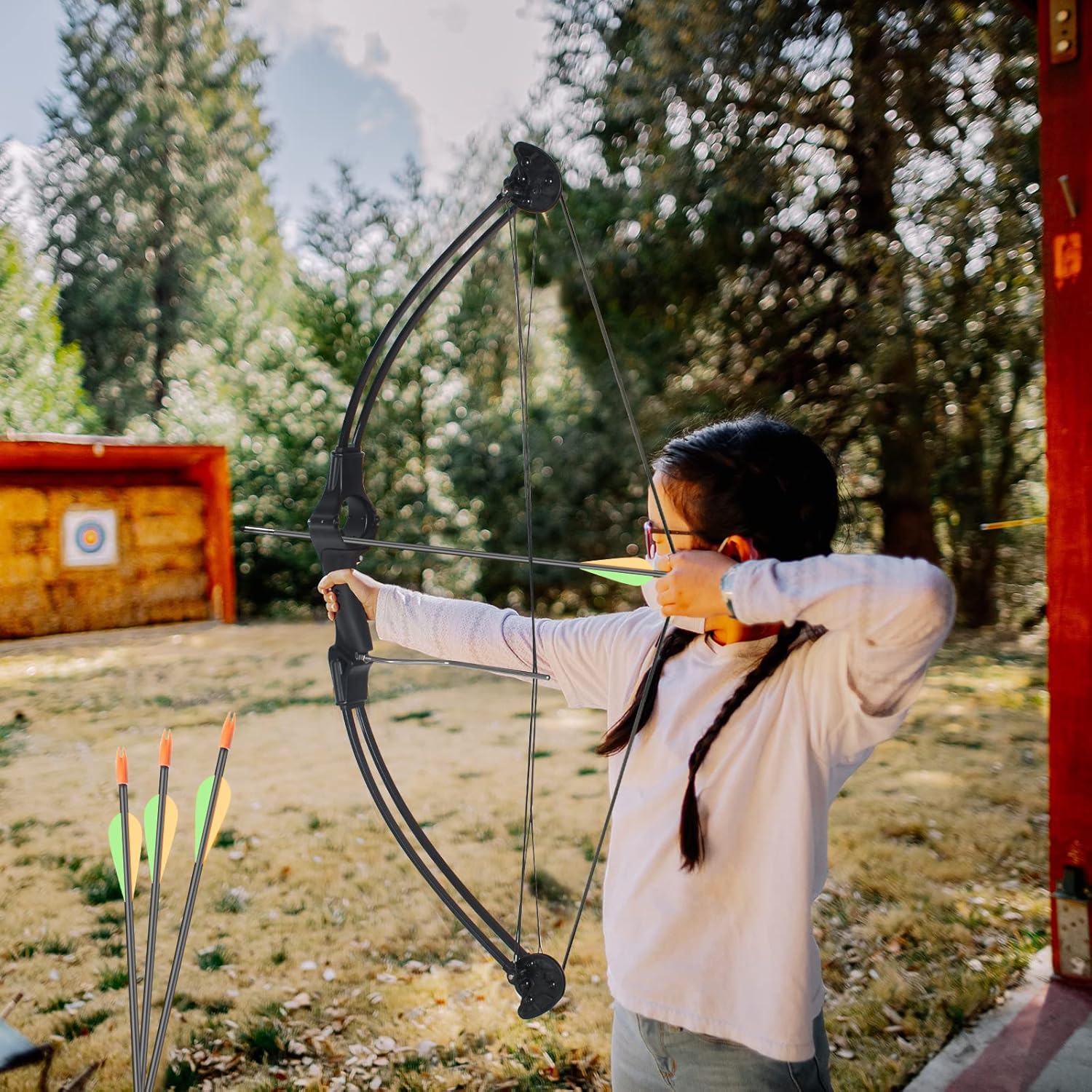 ASDW Archery Youth Bow and Arrow Youth Compound Bow Set Beginner Bow and Arrow Right and Left Hand Bow Birthday Gift Bow Target Practice Bow with Arrows and Quiver for Age 8-15 Draw Weight 15 LBS : Sports & Outdoors